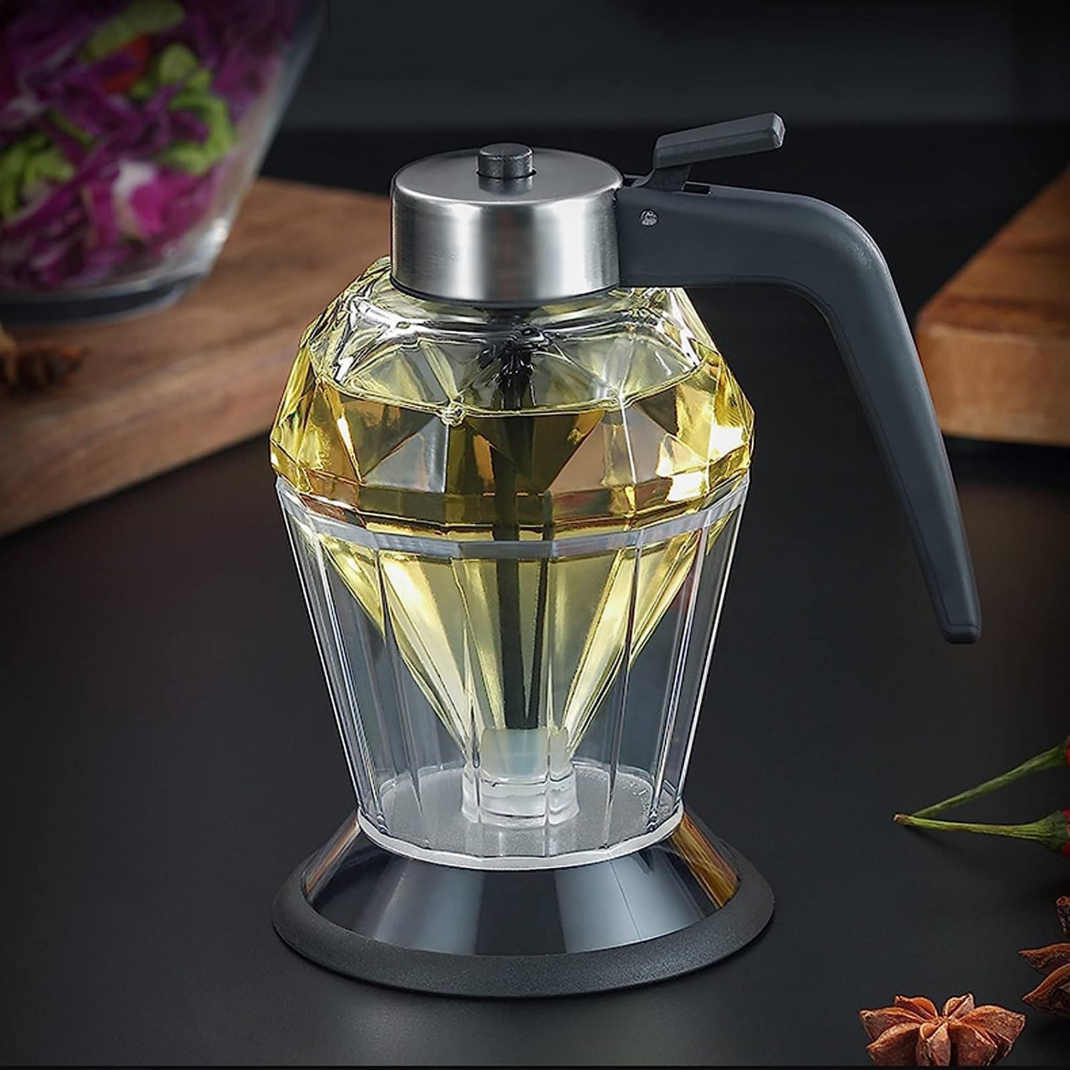 Premium Diamond-Shaped Honey Dispenser Pot - No Drip Syrup Dispenser for Pancakes, Waffles & Desserts | Elegant Honey Jar with Stand Base for Kitchen & Dining | Perfect for Honey, Edible Oil, Vinegar, Soy Sauce & More | Ideal for Breakfast, Tea Time & Family Gatherings