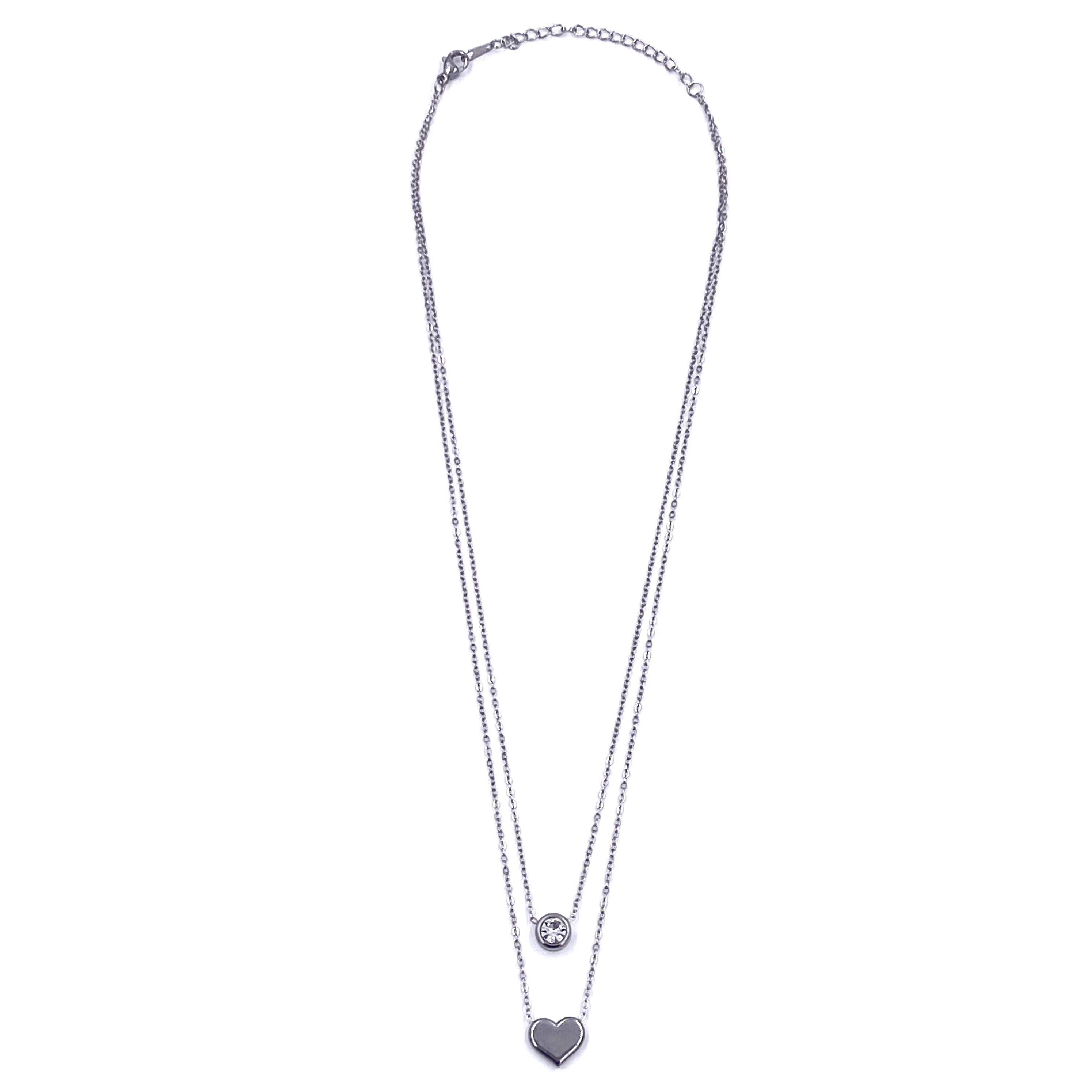 Ashley Gold Sterling Silver Double Chain CZ & Heart Pendant Necklace for Women | Elegant Layered Jewelry Gift for Valentine's Day, Anniversary & Special Occasions