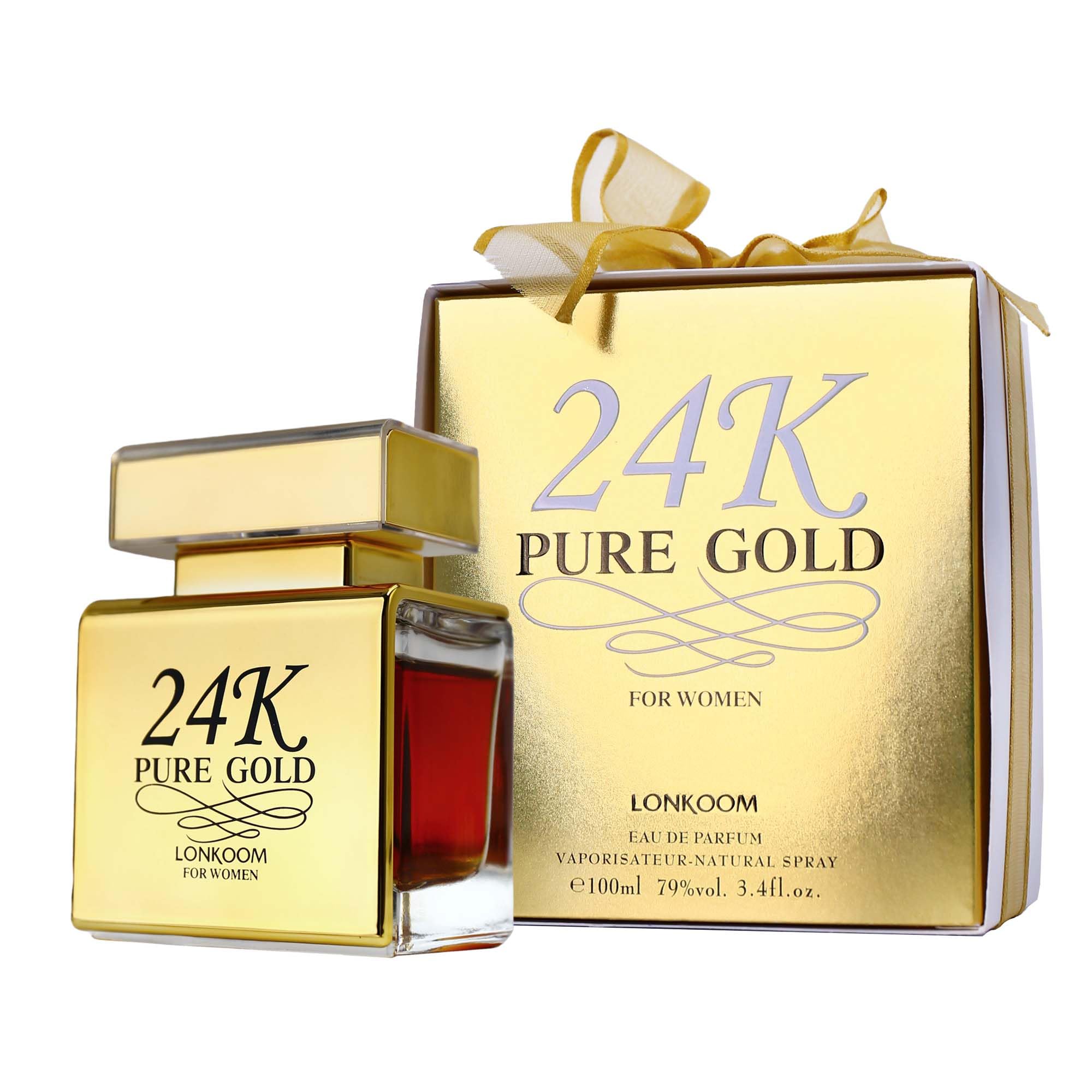 24K Pure Gold Women's Perfume - 3.4 Fl Oz/100ml Eau de Parfum Spray with Long-Lasting Floral Fruity Scent (Praline, Vanilla, Musk, Rose, Strawberry, Amber) | Travel Size Fragrance for Everyday Wear, Date Nights & Special Occasions