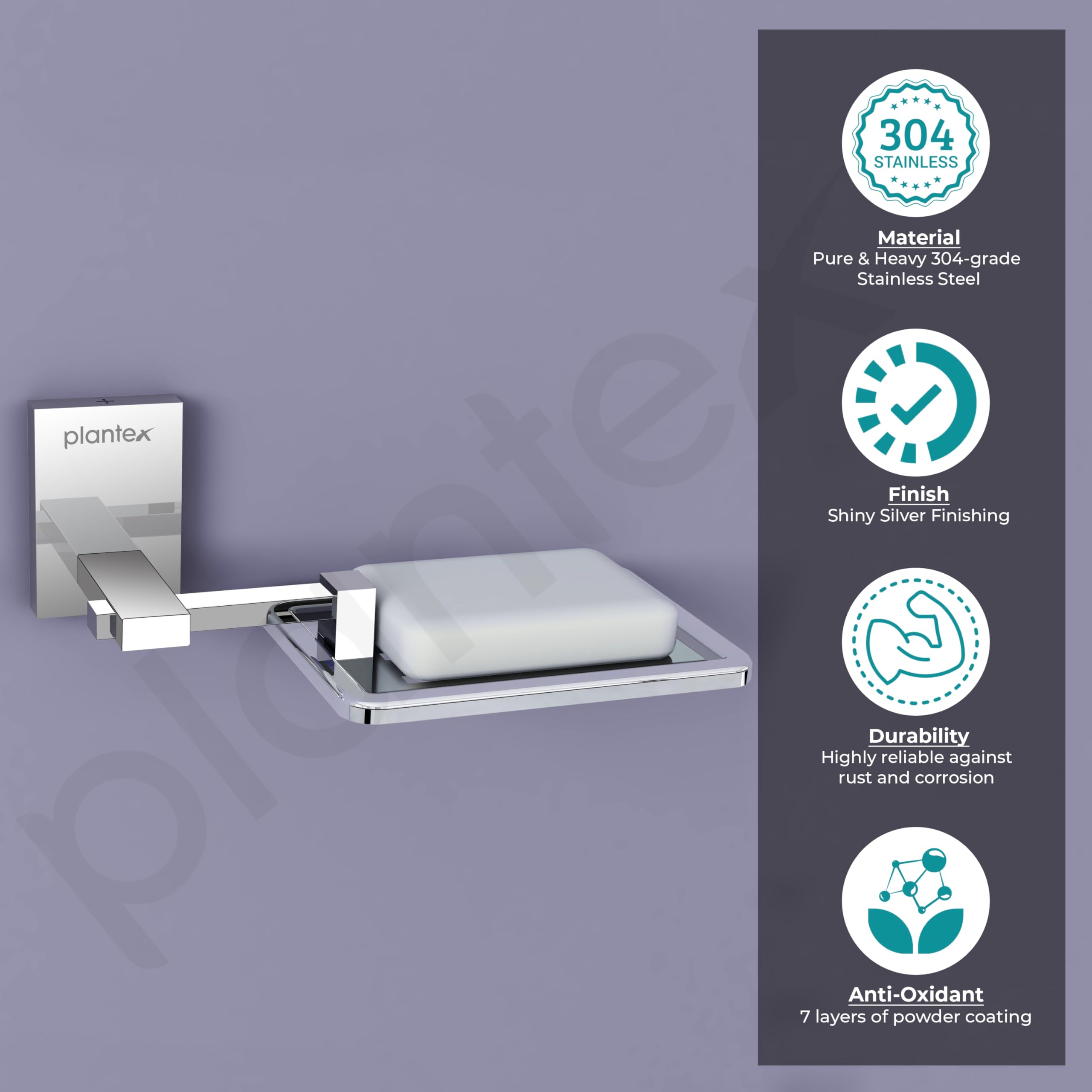 Plantex 304 Stainless Steel Soap Holder Stand - Chrome Bathroom Soap Tray & Soap Dish for Sink, Shower, and Wash Basin - Rustproof Soap Stand for Kitchen & Bathroom Accessories - Perfect for Home, Hotel, and Spa Use
