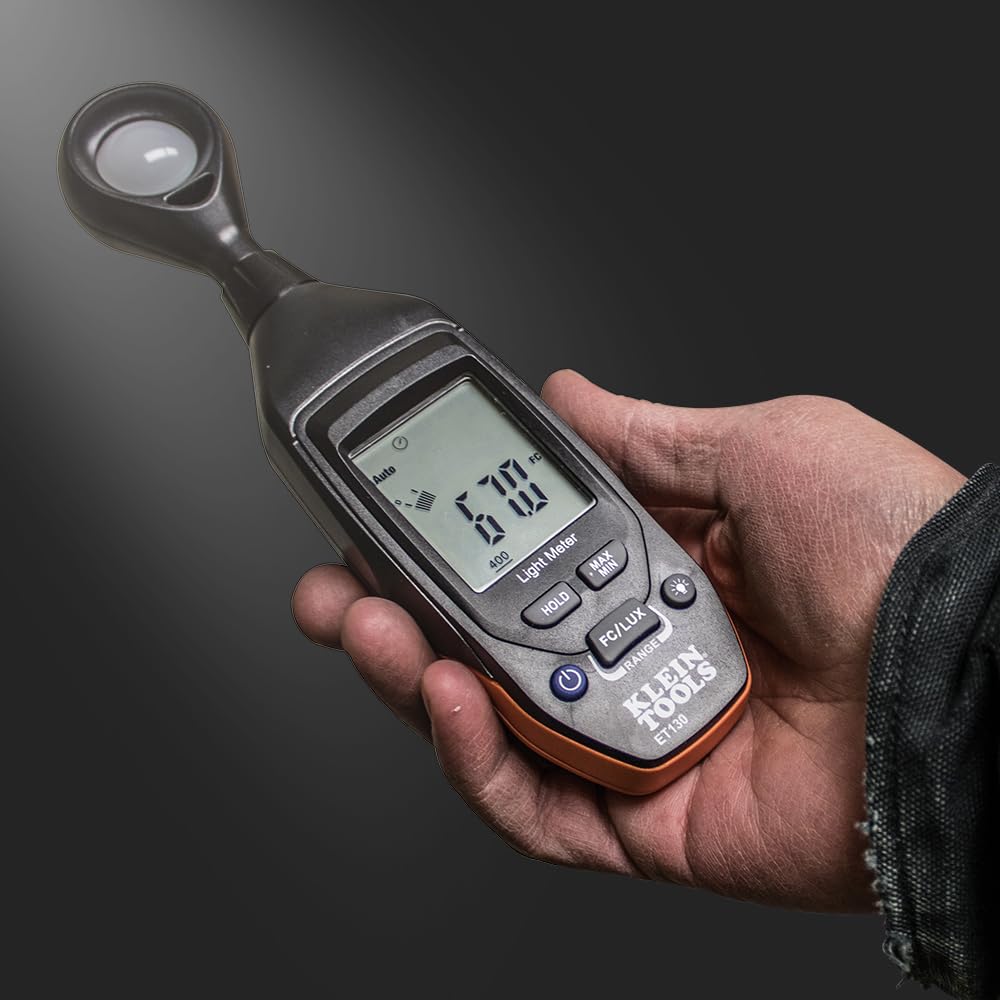Klein Tools ET130 Digital Light Meter - Accurate Lux Measurement for Indoor/Outdoor Lighting, Photography & Film Production