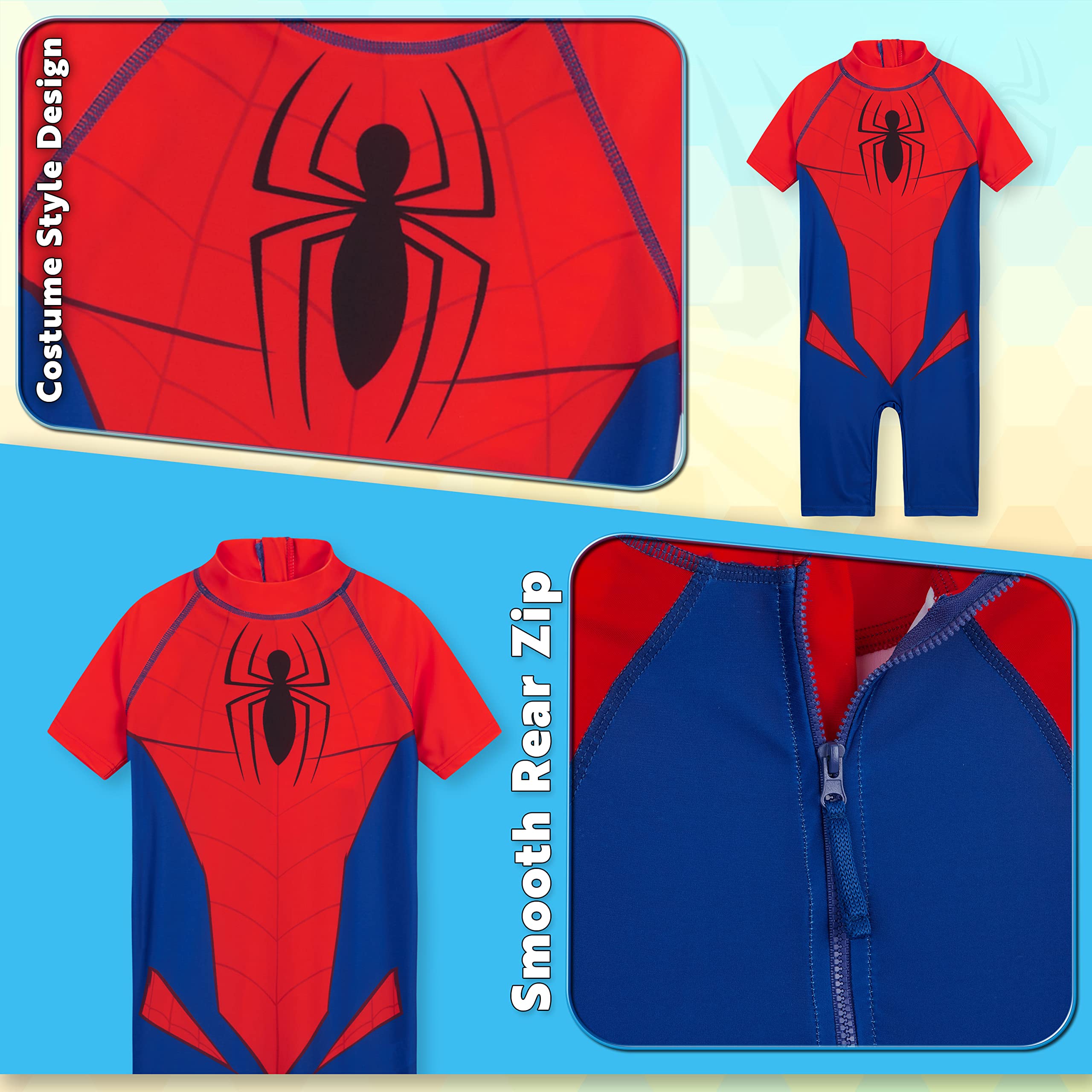 Marvel Superhero Kids Rash Guard Swimsuit - UPF 50+ Sun Protection Full Body Swimwear for Boys & Girls - Perfect for Beach, Pool, Summer Vacation & Water Sports Activities