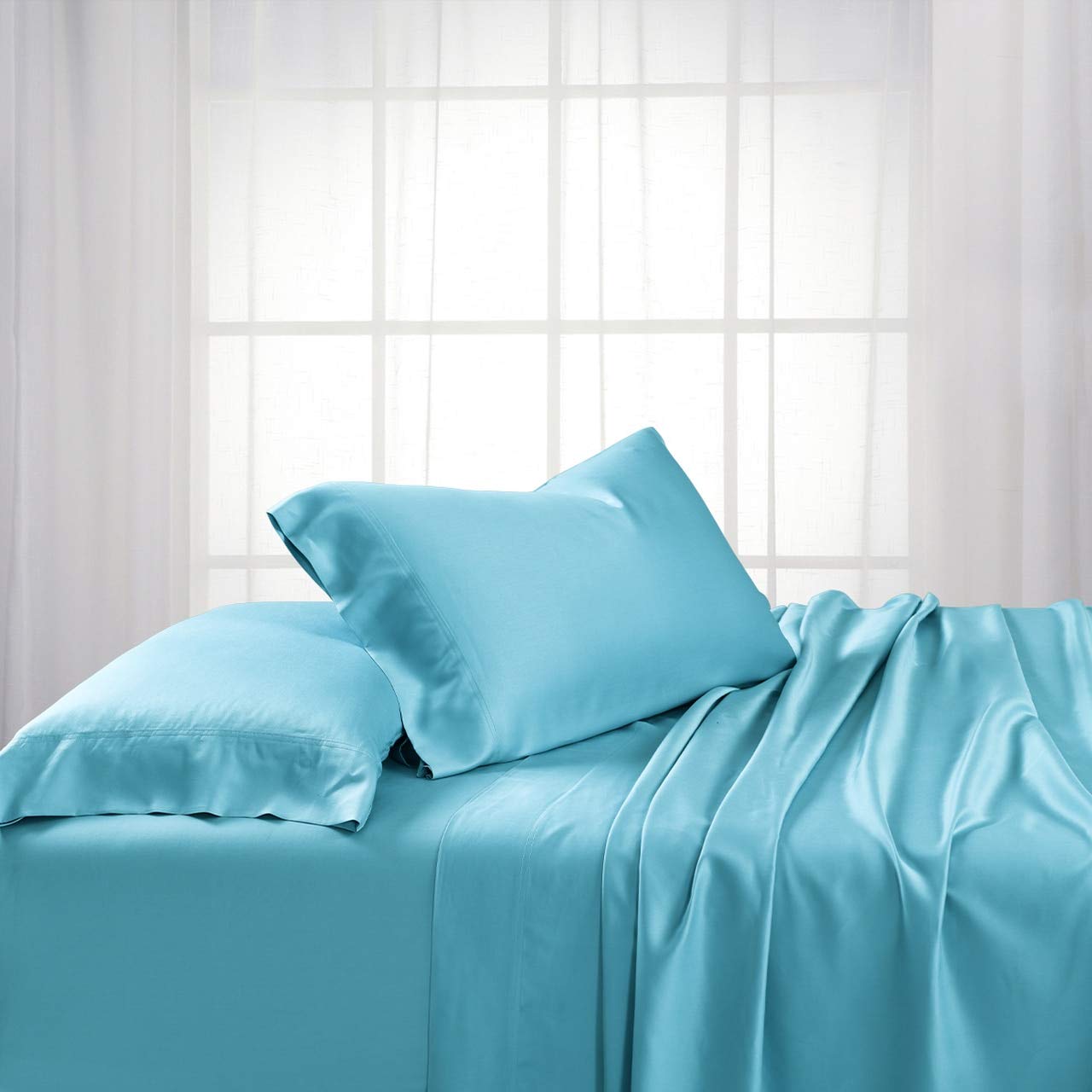 Super Soft & Silky 100% Bamboo Viscose 600TC King Size Pillowcases (Aqua Blue) - 2 Pack | Hypoallergenic & Breathable for Cool Sleep | Perfect for Bedroom, Hotel, and Luxury Home Decor