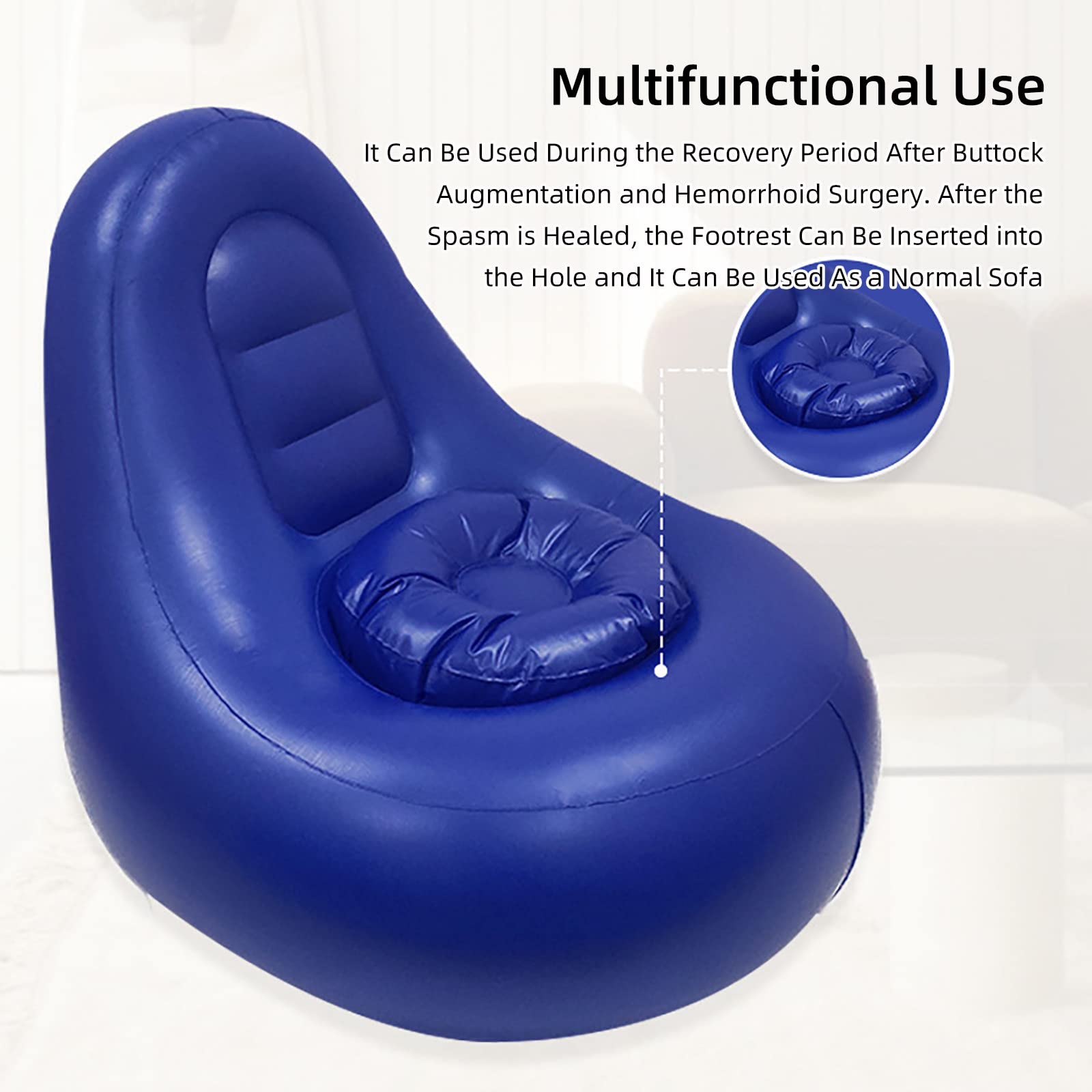 **ThickValley Inflatable BBL Chair with Hole - Post-Surgery Brazilian Butt Lift Recovery Pillow & Ottoman Set, Includes Air Pump (Black) - Perfect for Comfortable Sitting After BBL Surgery**