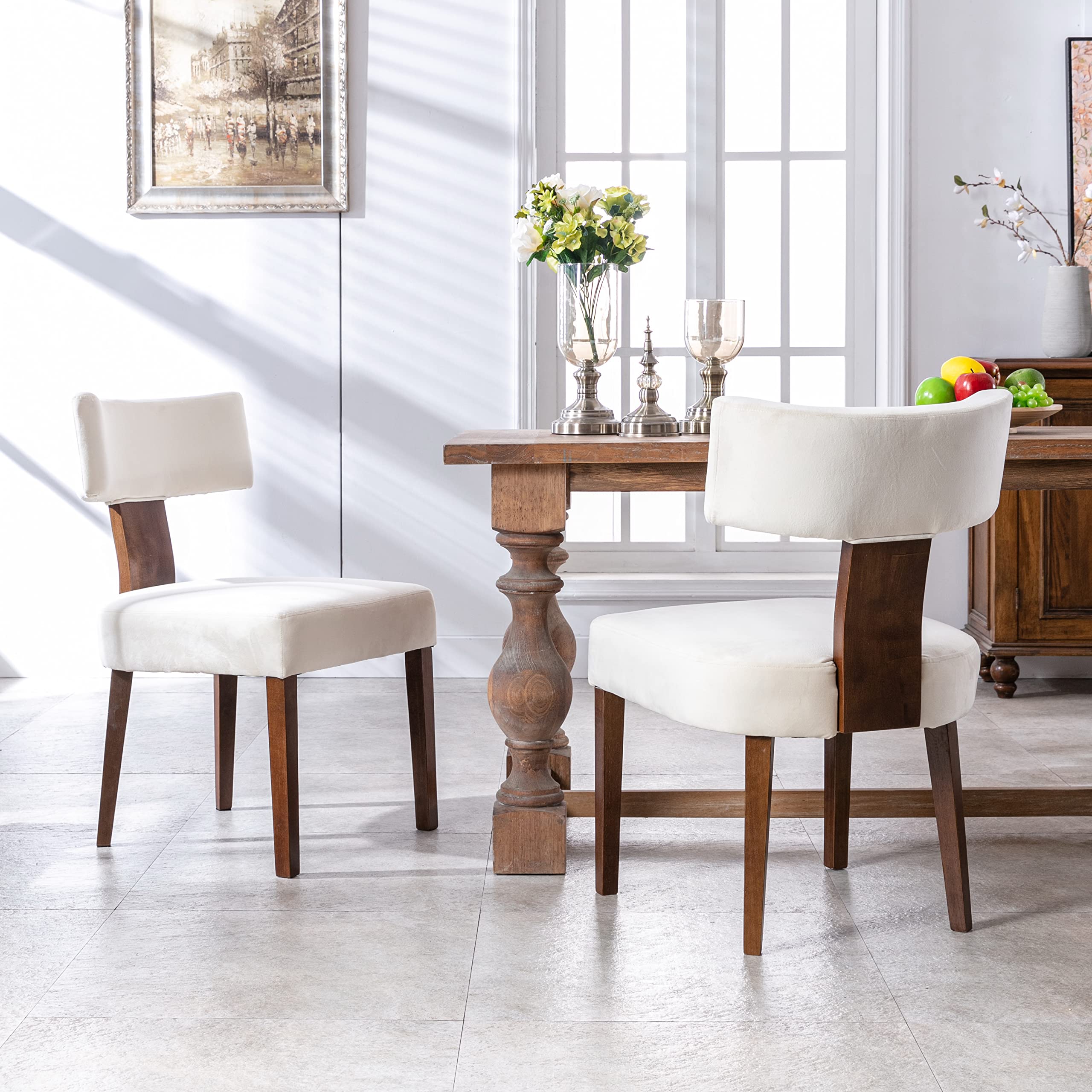 Modern Velvet Upholstered Dining Chairs Set of 4 - Wingback Side Chairs with Wooden Legs for Dining Room, Living Room & Bedroom - Cream Comfortable Seating for Family Gatherings & Dinner Parties