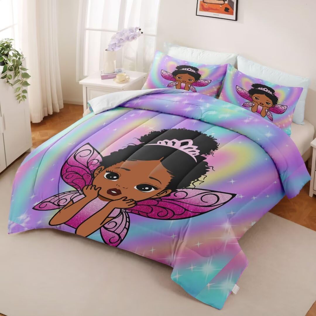 Black Girl Magic Twin Comforter Set - Afro Princess Bedding for African American Girls | Perfect for Kids' Bedroom Decor & Themed Sleepovers