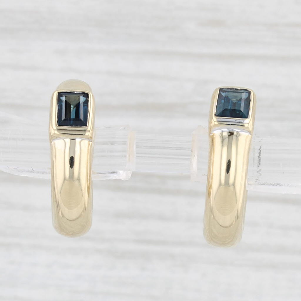 0.40ctw Blue Sapphire Hoop Huggie Earrings - 14k Yellow Gold Round Hoops for Women - Perfect for Weddings, Parties & Everyday Wear