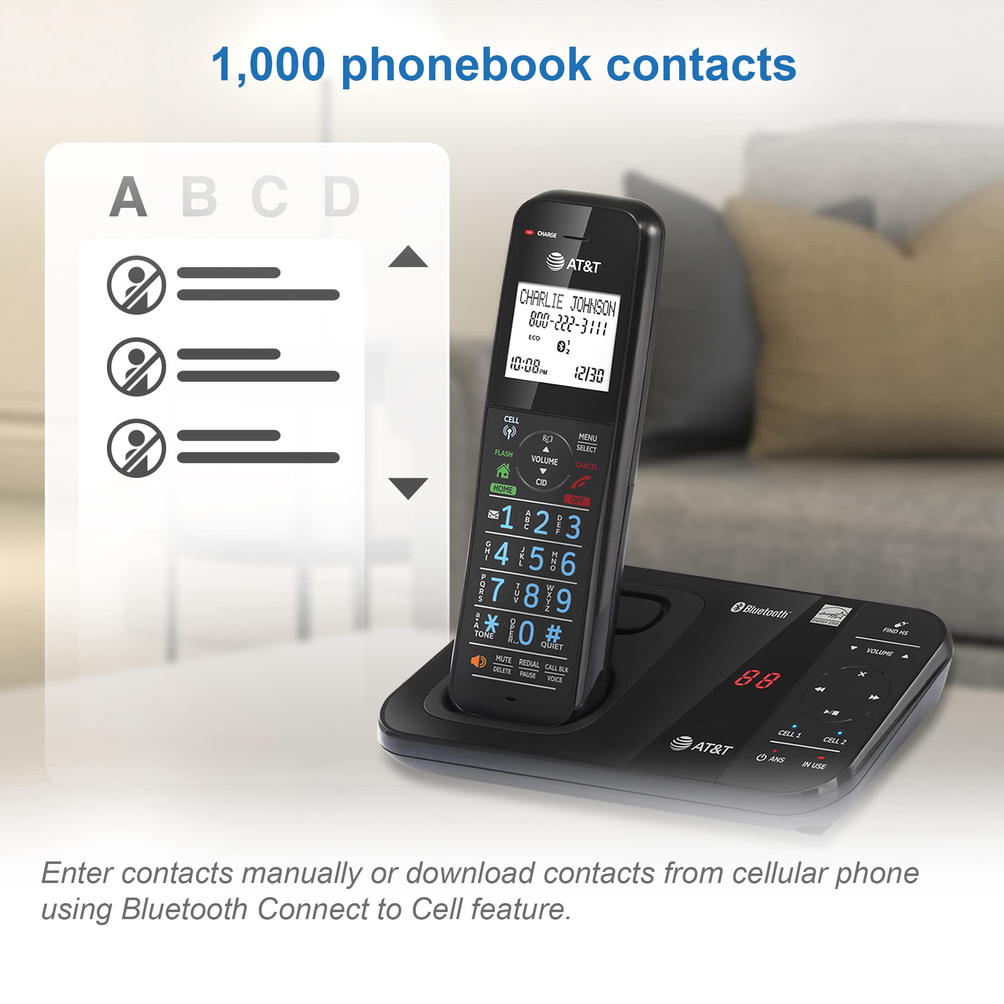AT&T GL2113-21 Cordless Phone with Smart Call Blocker | Bluetooth Connectivity | Digital Answering Machine | Full-Duplex Speakerphone | Home & Office Communication Solution