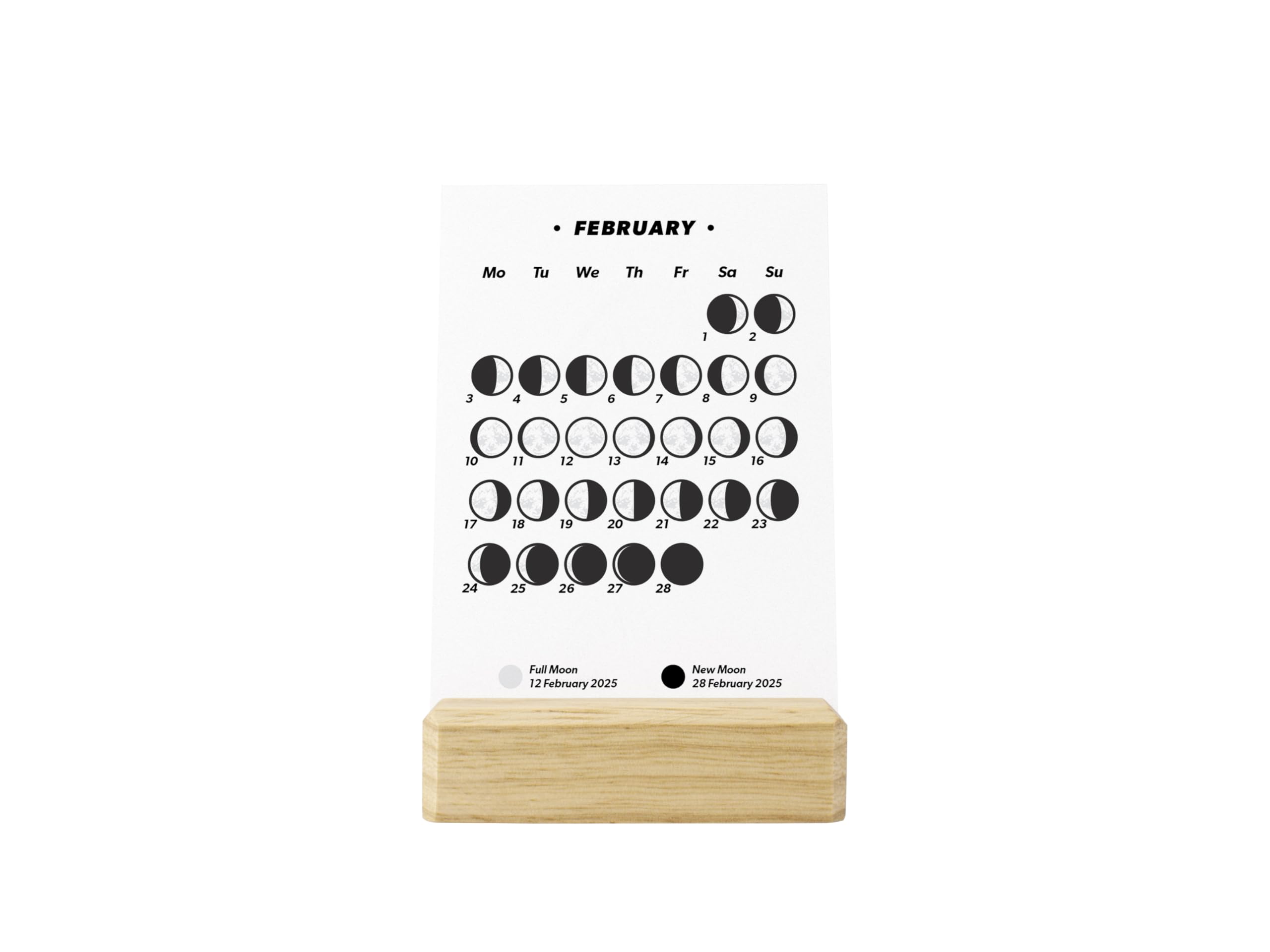 2025 Small Desk Calendar with Lunar Phases & Moon Phases - Elegant Wooden Base with LED Light - Perfect for Office, Home Decor & Gift Giving