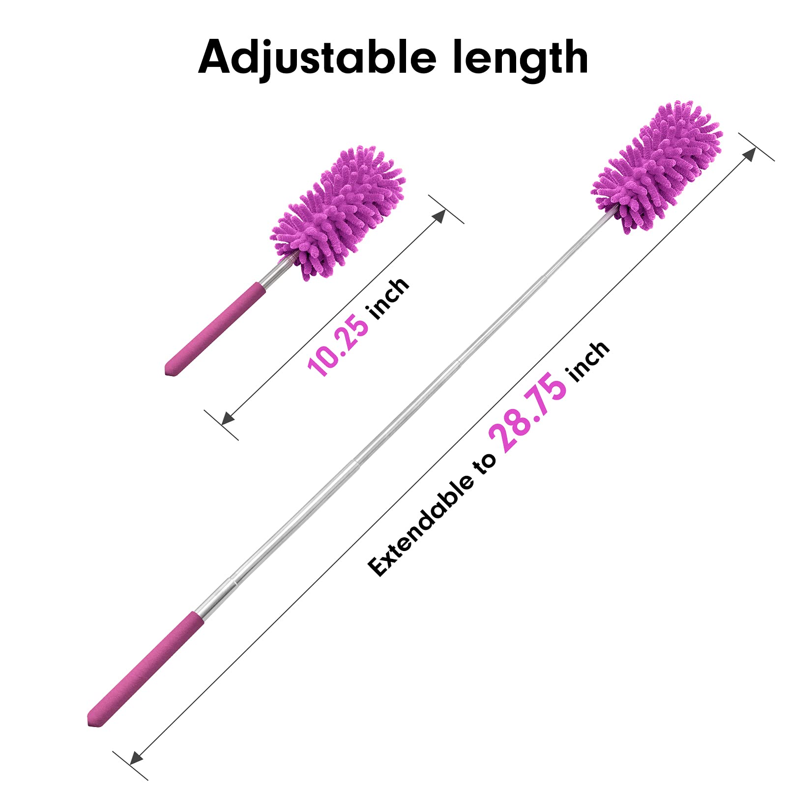 Tukuos Microfiber Duster Set - 2 Washable & Replaceable Heads with Extendable Pole & Detachable Brush | Perfect for Office, Car, Windows, Furniture & Ceiling Fan Cleaning | Dusting Tool for Home, Office & Vehicle Maintenance