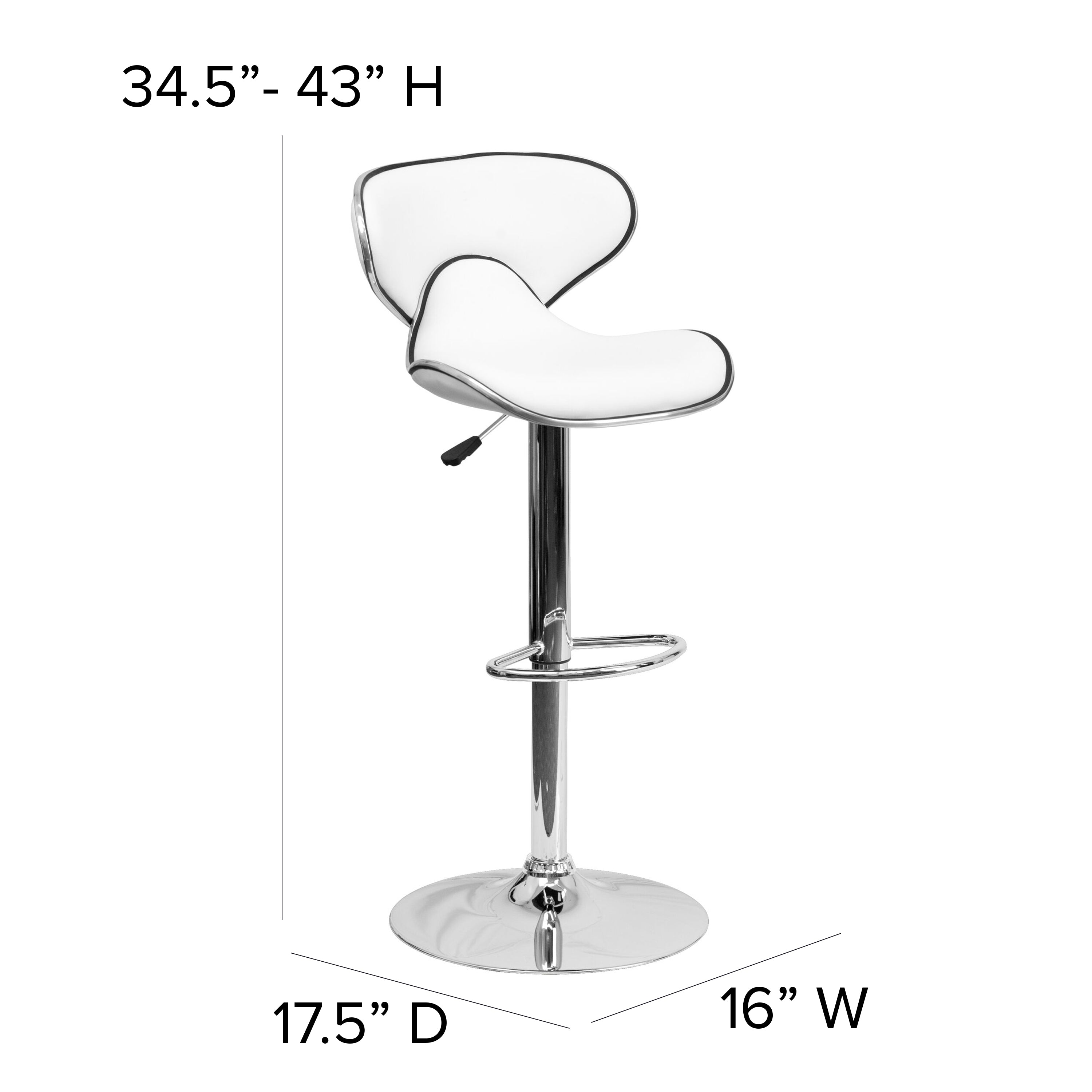 Devin Contemporary Adjustable Height Barstool - Black Vinyl Upholstery, Chrome Base - Modern Kitchen Island & Home Bar Stool for Dining & Entertaining