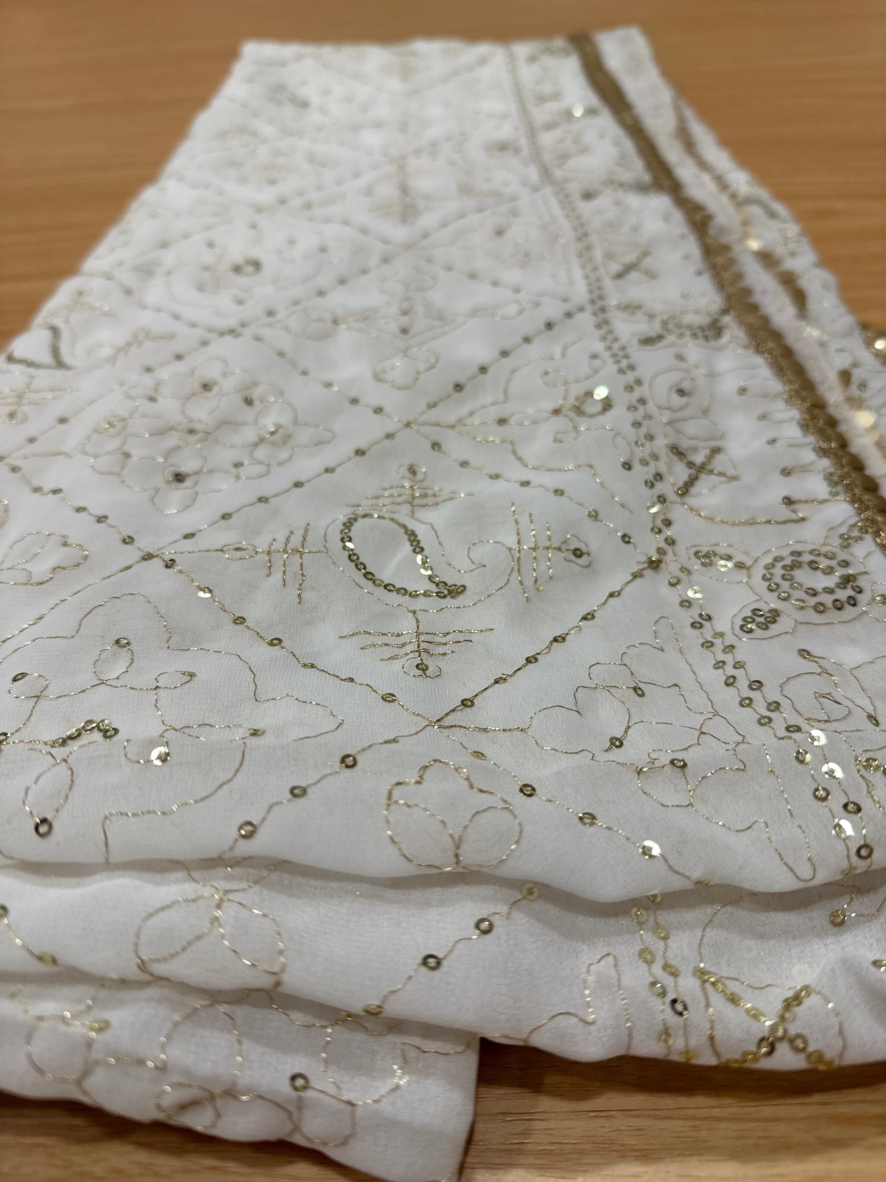 Elegant White and Gold Dupatta Scarf - Premium Embroidered Shawl for Women - Perfect for Weddings, Parties, and Festive Occasions