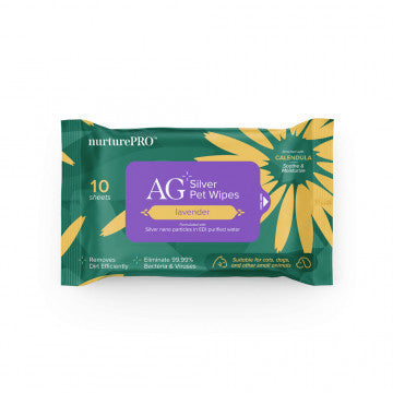 NurturePRO AG+ Silver Pet Wet Wipes - Unscented, Hypoallergenic & Moisturizing - 10 Sheets for Gentle Cleaning of Dirt & Odors - Perfect for Dogs, Cats & Small Animals After Walks or Grooming