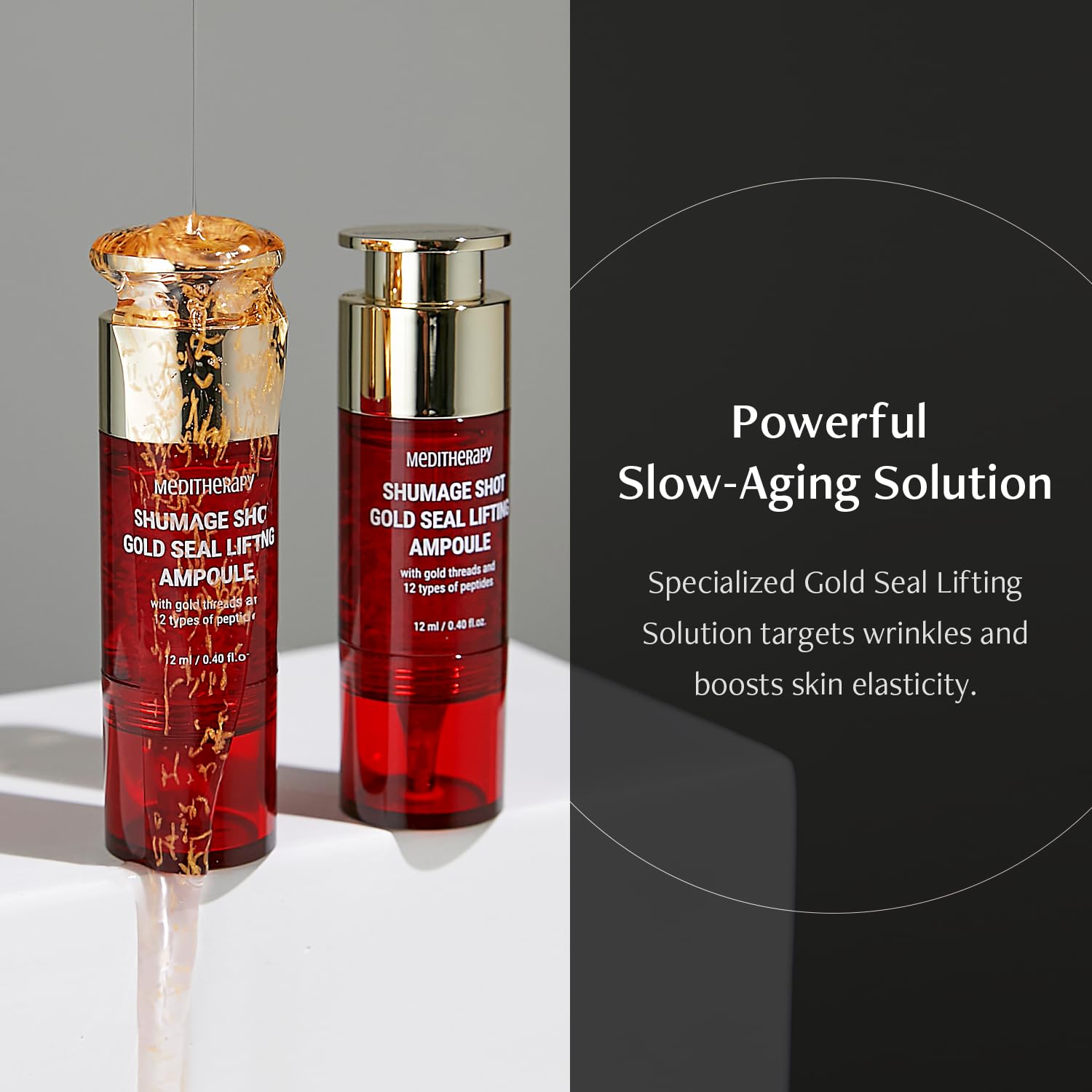 MEDITHERAPY Shumage Shot Gold Seal Lifting Ampoule - Anti-Wrinkle Serum with Gold Threads & Collagen for Face Lifting & Glowing Skin | Korean Skincare (0.4 fl.oz) | Perfect for Night Routine & Anti-Aging Care