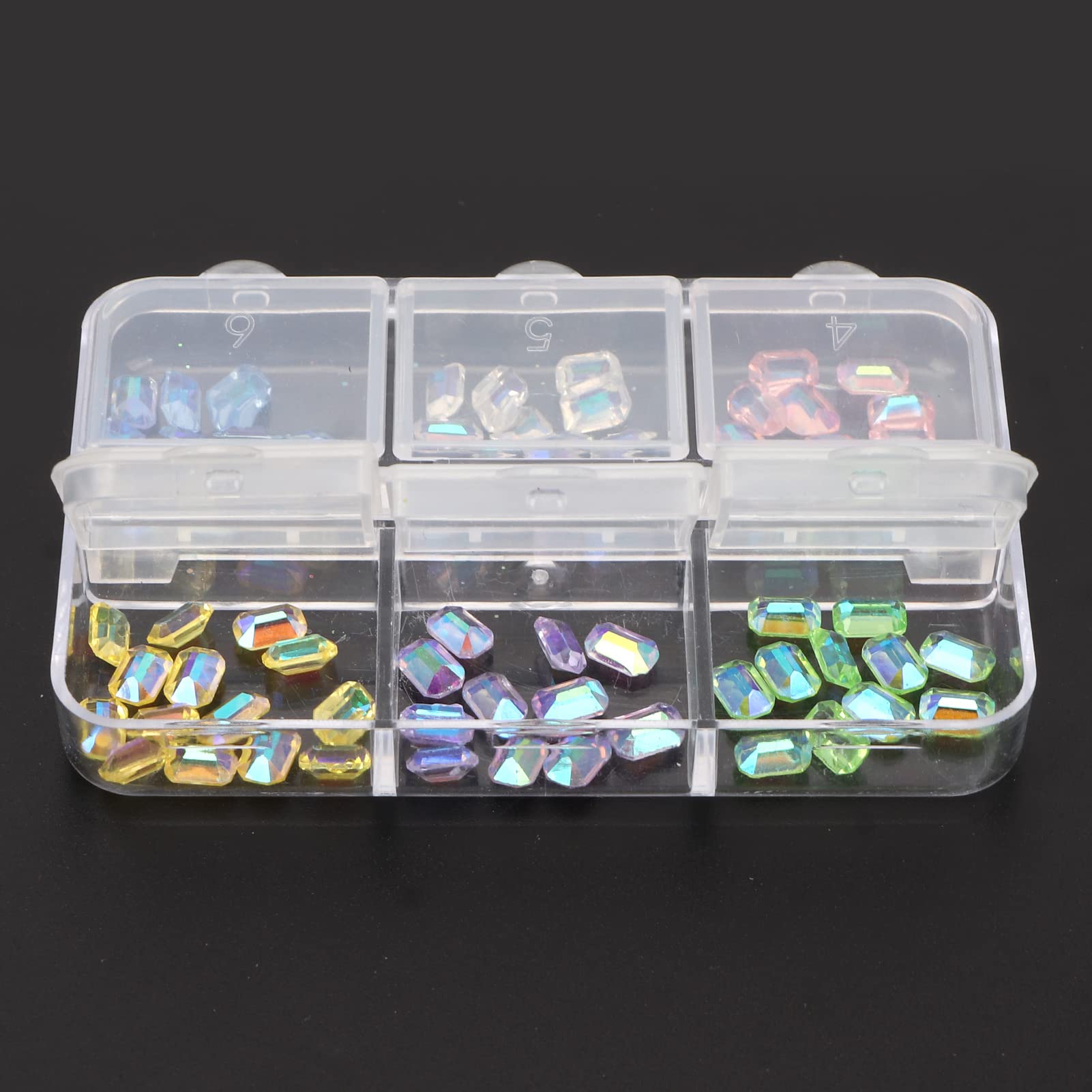 6 Boxes Clear Colorful Octagonal Nail Rhinestones - DIY Nail Art Crystals for Women & Girls | Perfect for Nail Decoration, Manicures & Party Glam Looks