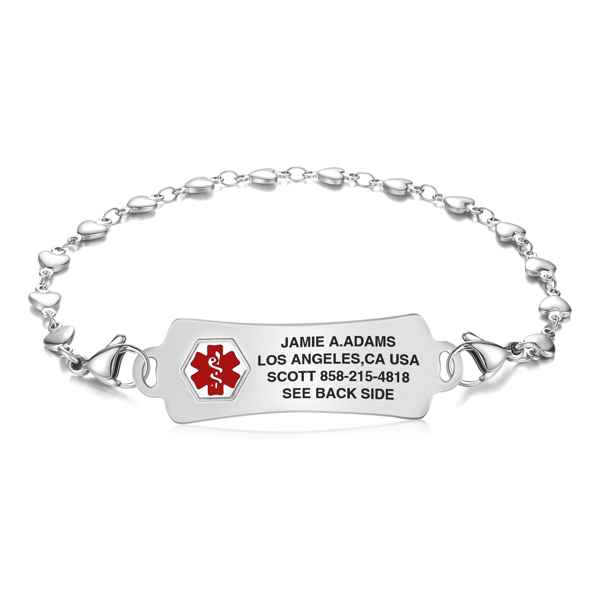 Divoti Custom Engraved Medical Alert Bracelet for Women - Adjustable Heart Link Medical ID Bracelet with Emergency Contact Info | Perfect for Diabetes, Allergies & Daily Safety Protection