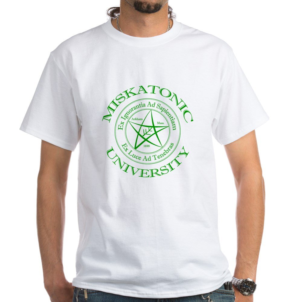 Miskatonic University Cotton T-Shirt - Soft White College Tee for Men & Women | Perfect for Campus Wear, Alumni Events & Lovecraft Fans