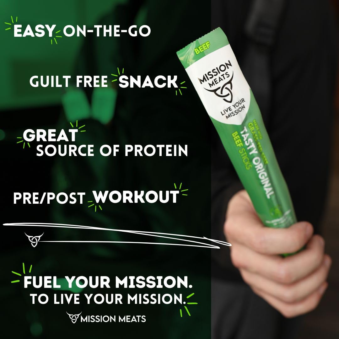 Mission Meats Beef Sticks - 100% Grass Fed & Pasture Raised Beef Jerky, Zero Sugar, Gluten Free, Keto & Paleo Friendly Snacks, Whole30 Approved, 1oz Individually Wrapped (Pack of 72) - Perfect for Hiking, Camping & On-the-Go Healthy Snacking