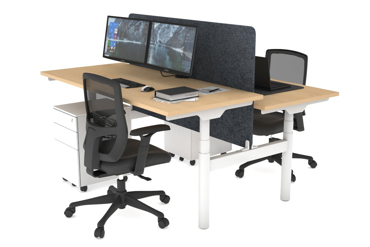 Flexi Premium Height Adjustable 2-Person H Bench Workstation - White Frame [1800L x 700W] - Ideal for Office, Home Workspace & Collaborative Environments
