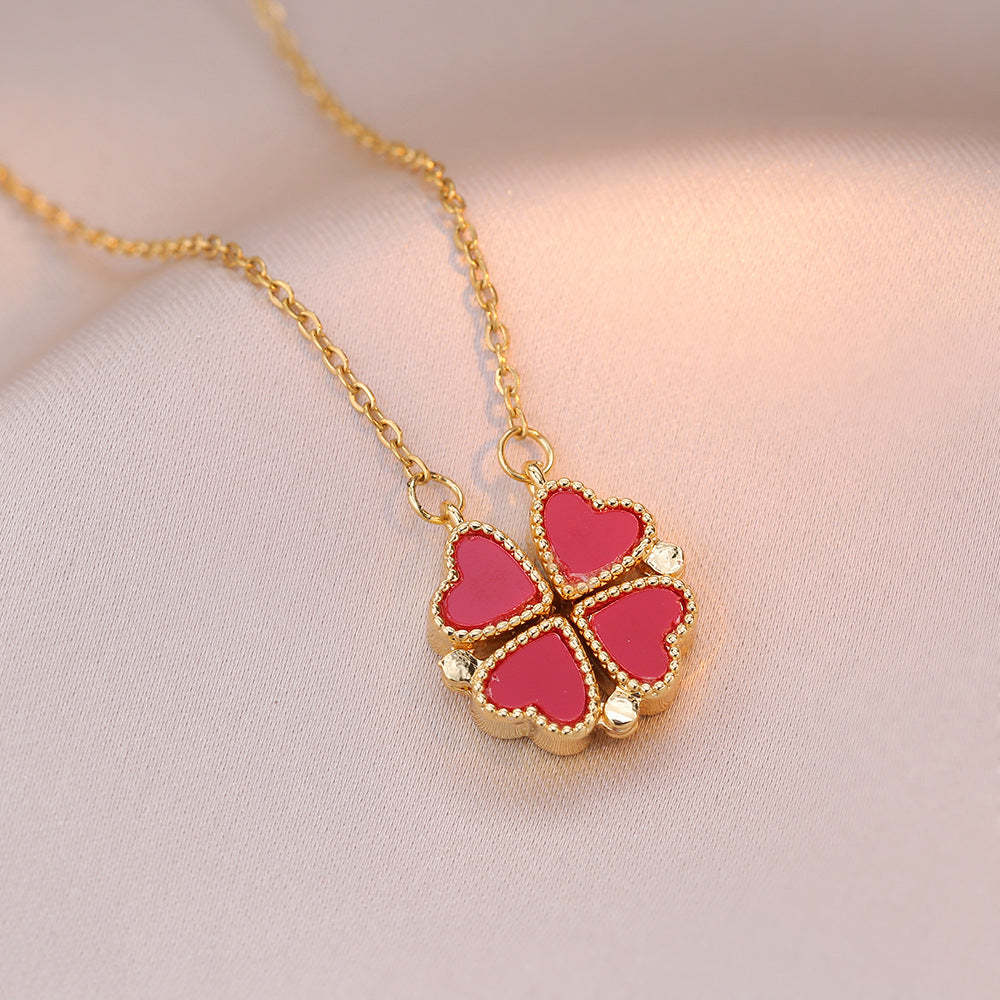 Lucky 4-Leaf Clover Magnetic Pendant Necklace for Women | Adjustable Multi-Way Magnetic Clasp | XL0233 | Perfect for St. Patrick's Day, Gifts & Everyday Fashion Accessory