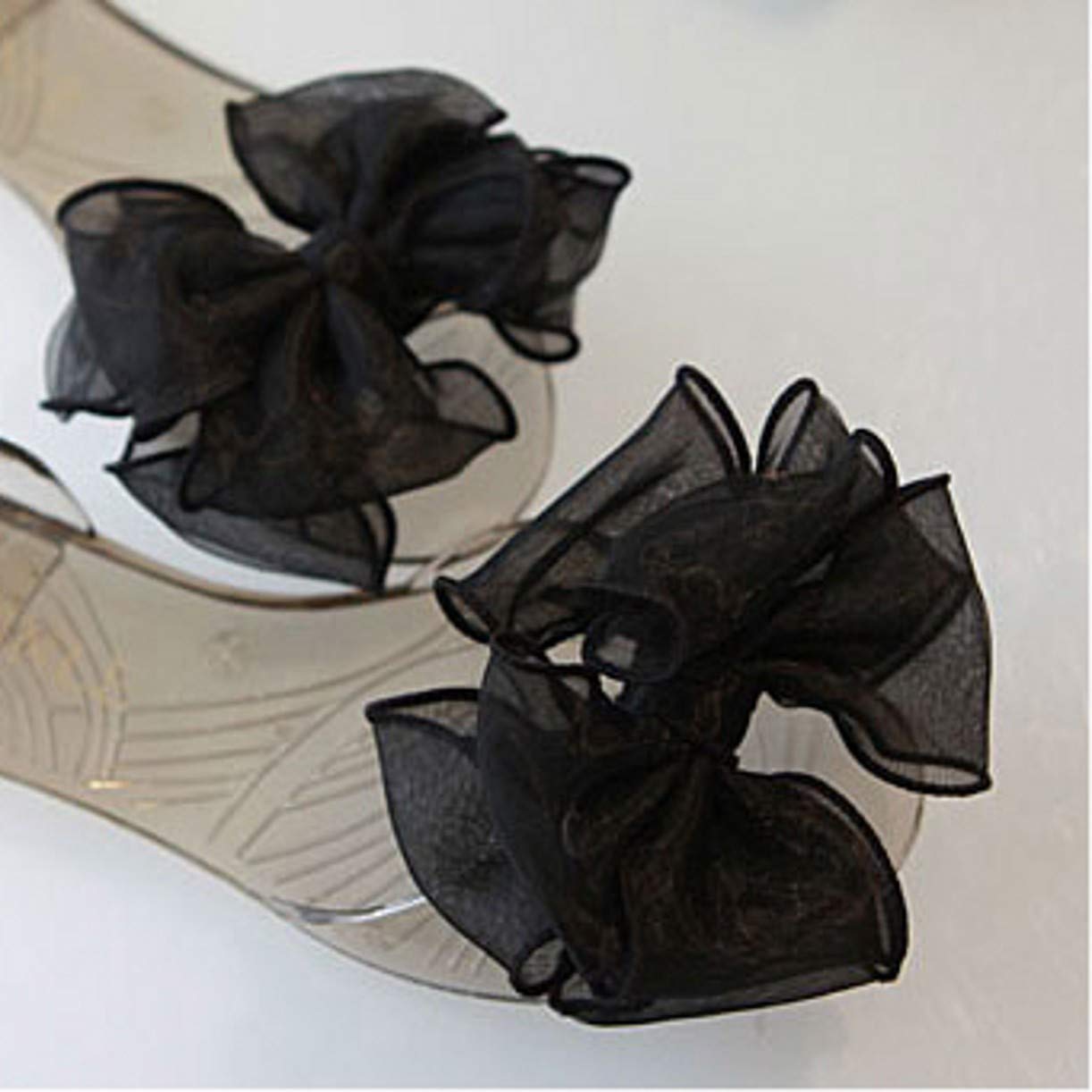 CHENGYIDA Women's Bow Chiffon Ribbon Flower Flip Flop Shoe Charms - Fashionable Shoe Clips for Sandals & Flats (Black) - Perfect for Weddings, Parties & Beach Outfits
