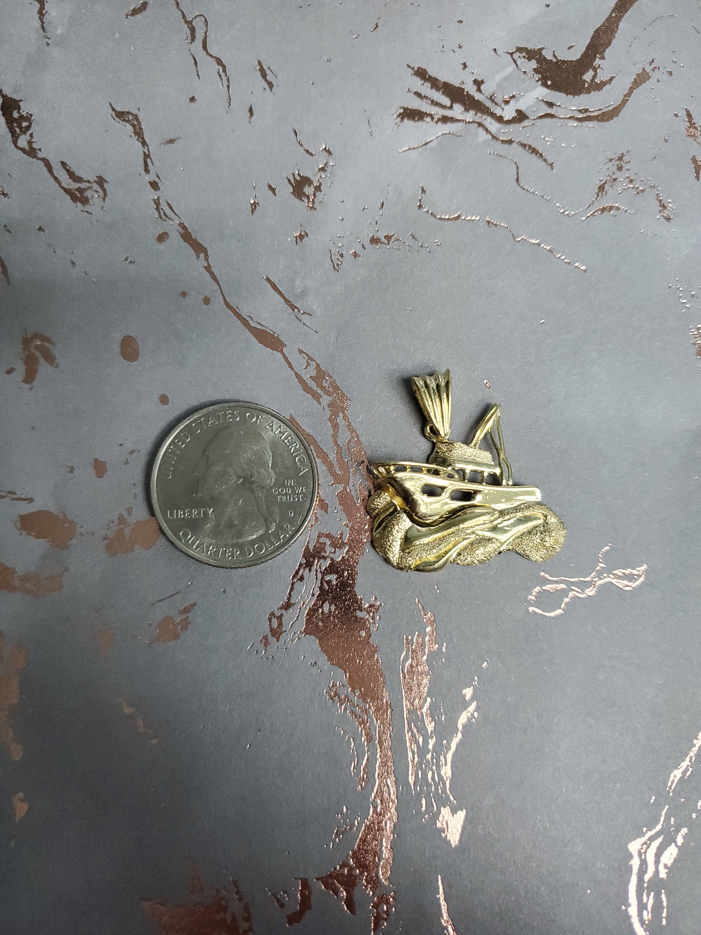 14k Yellow Gold Sand Texture Boat Necklace - Elegant Nautical Jewelry for Beach Weddings, Vacations & Summer Outfits