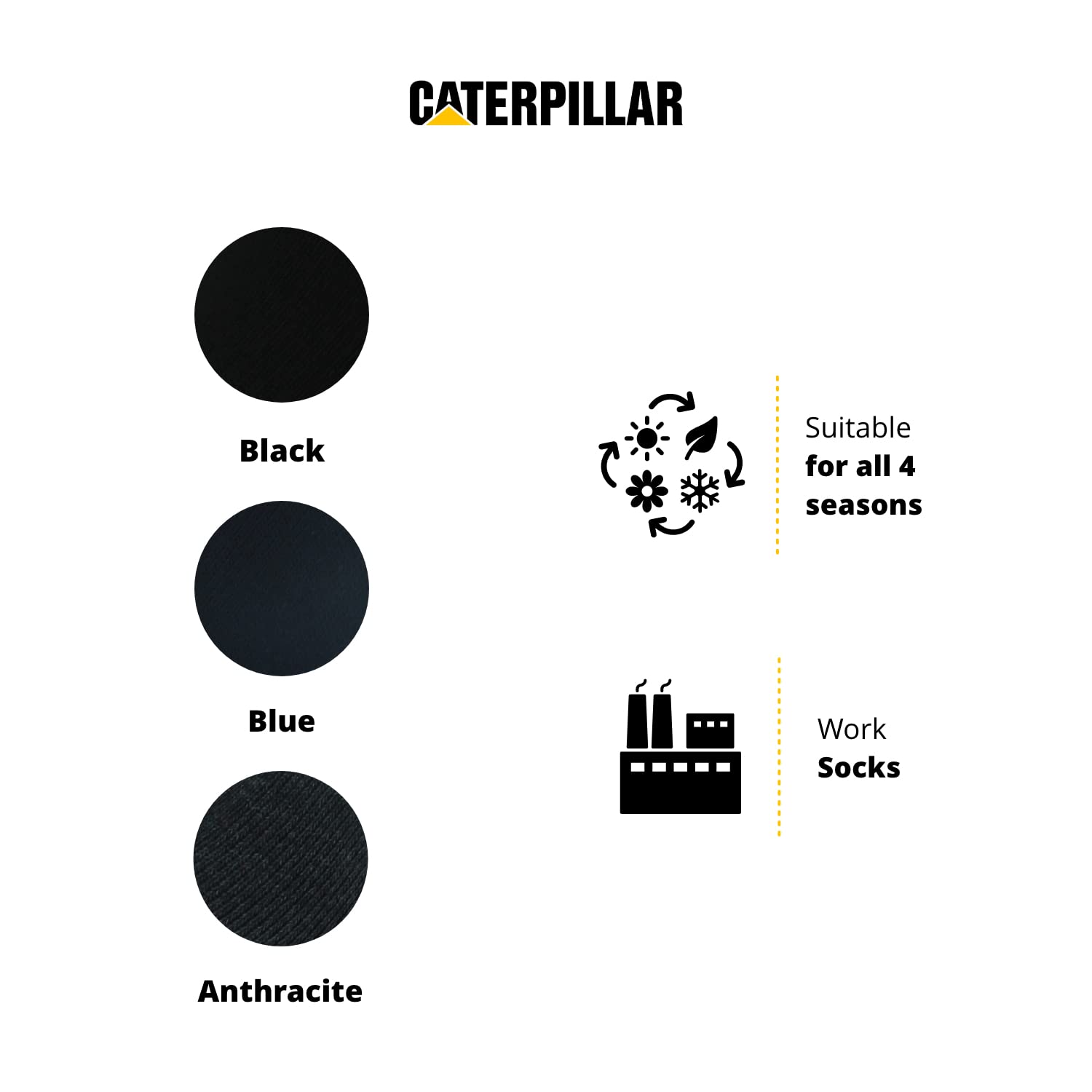**Caterpillar Men's Work Socks 6-Pack - Reinforced Toe & Heel, Ankle Height, Breathable Cotton Socks for Construction, Hiking & Outdoor Work**