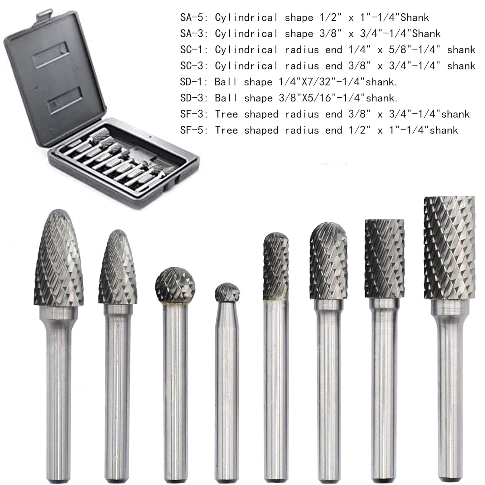 8PCS Carbide Rotary Burr Set 1/4