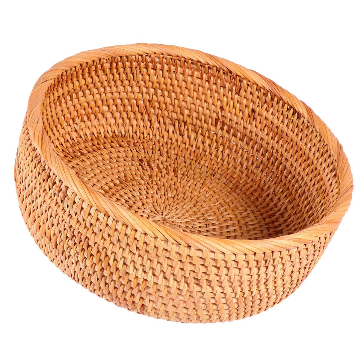 Natural Rattan Woven Round Tray Basket - Rustic Wooden Fruit & Vegetable Holder - Eco-Friendly Willow Proofing Basket for Kitchen, Dining Table, Picnic, and Home Decor