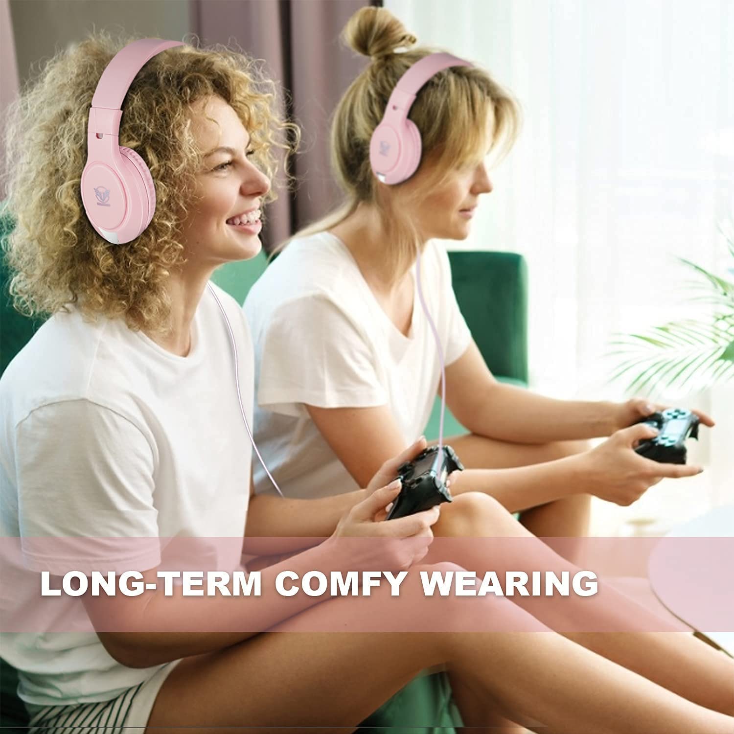 Pink Gaming Headset with Noise Cancelling & Bass Surround - Compatible with Nintendo Switch, Xbox One, PS4, PS5, PC, Laptop, iPad & Smartphones - Adjustable Over-Ear Wired Headphones with Flexible Mic - Perfect for Gaming, Streaming & Online Classes