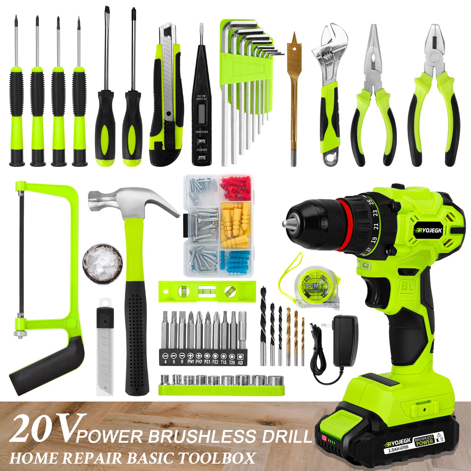 **20V Brushless Drill & 119-Piece Cordless Tool Set with Battery - Home Repair Kit for Men & Women | DIY Projects, Woodworking, Furniture Assembly, Household Maintenance**
