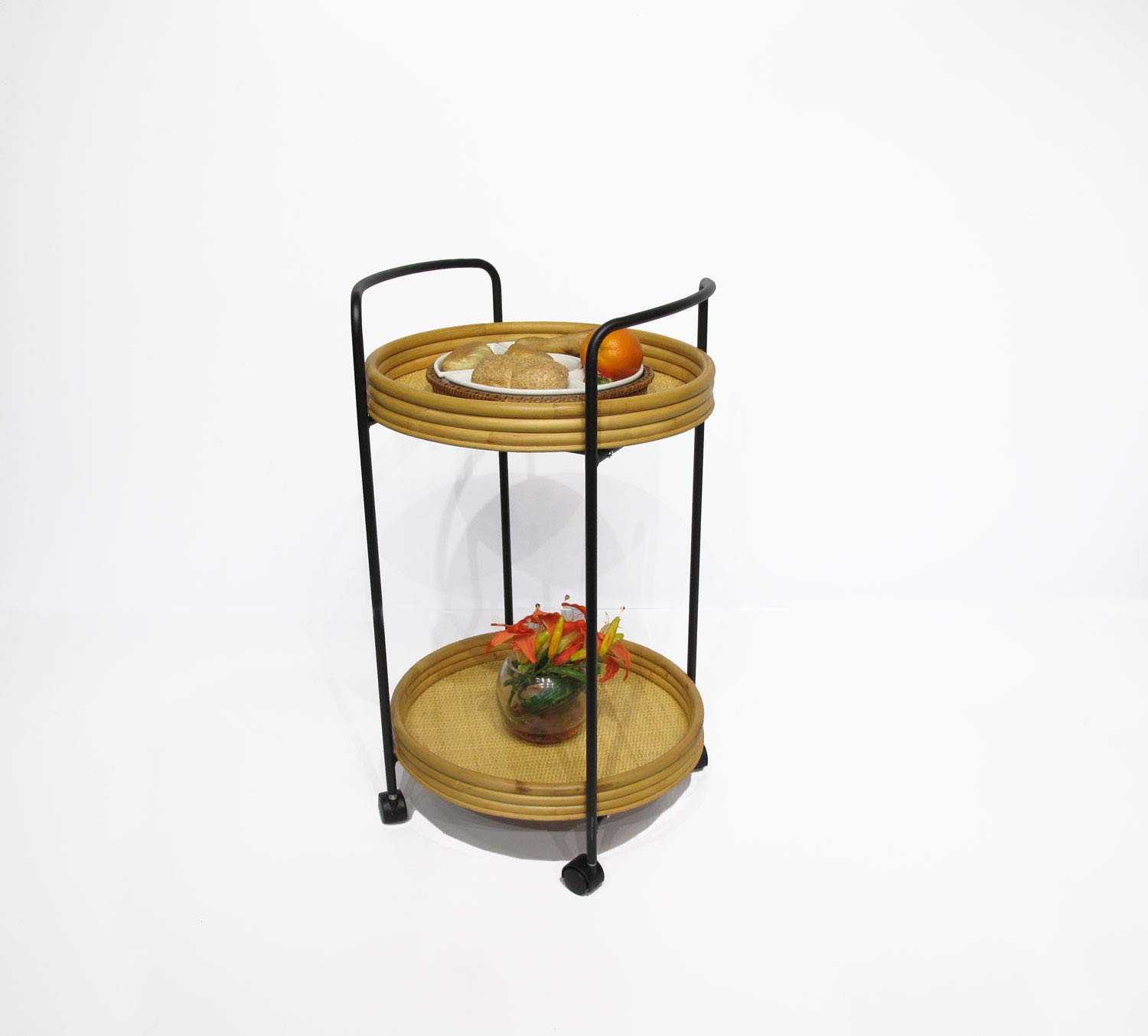 Premium Rattan Rolling Serving Cart - 3-Tier Storage Trolley with Wheels for Kitchen, Bar, Living Room & Outdoor Entertaining