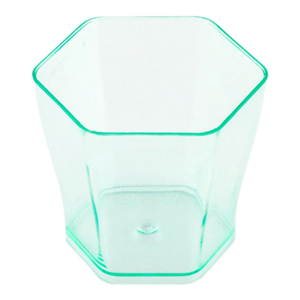 100 Pack 2 oz Hexagon Seagreen Plastic Cups with 100 Silver Mini Plastic Spoons - Perfect for Parties, Weddings, Baby Showers & Cocktail Events