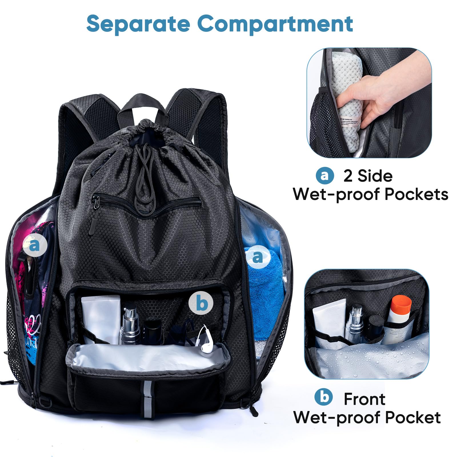 Large Waterproof Beach Backpack with Shoe Compartment - Oversized Sandproof Drawstring Pool Bag for Swimwear, Towels & Toiletries | Perfect for Beach Trips, Gym, Travel & Outdoor Activities
