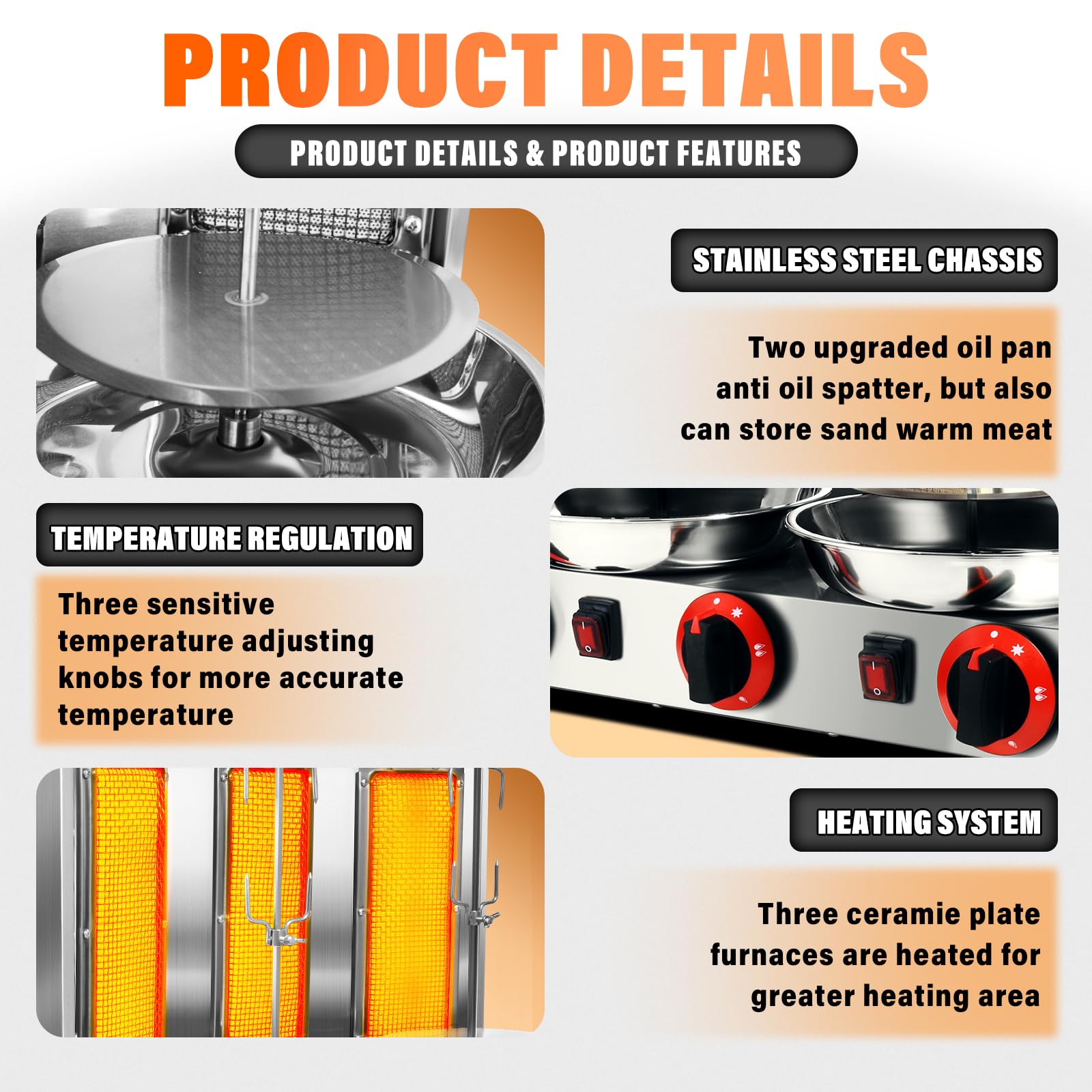 Commercial Vertical Rotisserie Grill - 3 Burner Shawarma Machine for Gyro, Turkish Kebab & Grilled Chicken (Silver) | Perfect for Restaurants, Food Trucks & Catering Businesses