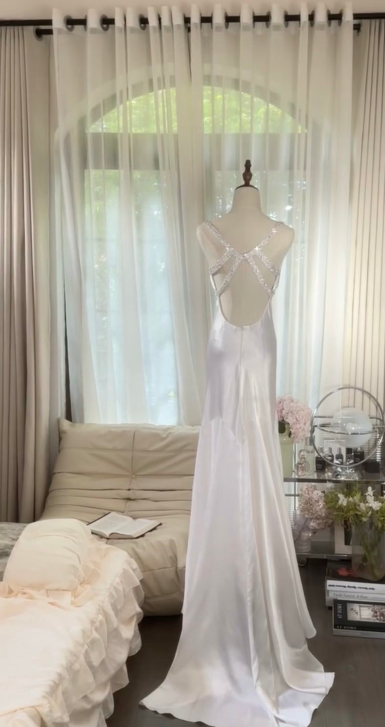 Elegant Mermaid White Prom Dress Vintage Backless Evening Gown J6550 for Homecoming, Wedding, Pageant & Special Occasions