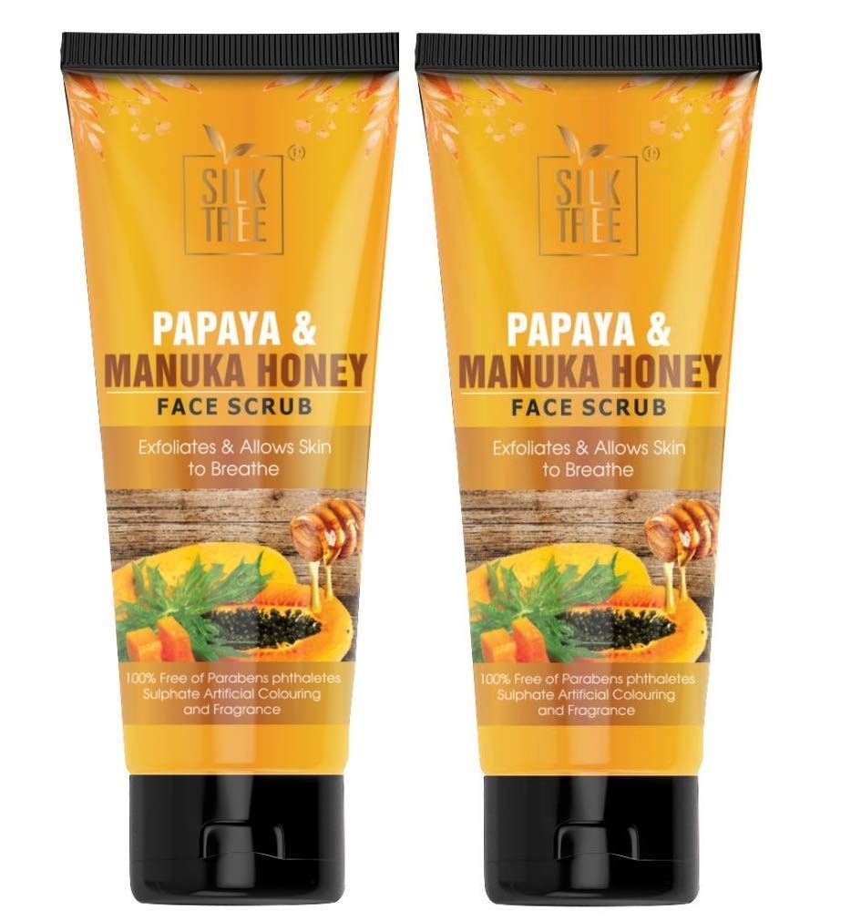 SILKTREE Papaya & Manuka Honey Face Scrub - 65g (Pack of 2) - Exfoliating & Brightening Facial Scrub for Glowing Skin - Perfect for Daily Skincare Routine & Spa Treatment