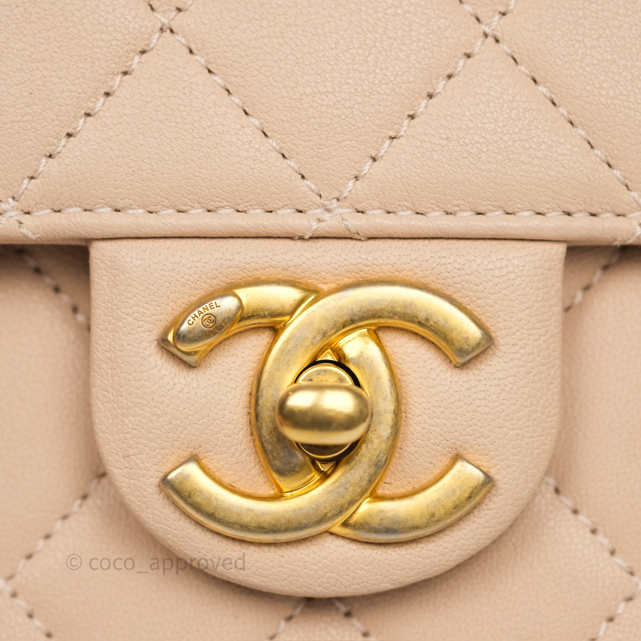 Chanel Classic Flap Bag Quilted Beige Pink Goatskin Leather with Pearl & Aged Gold Hardware - Luxury Crossbody Purse for Women, Perfect for Date Night & Special Occasions