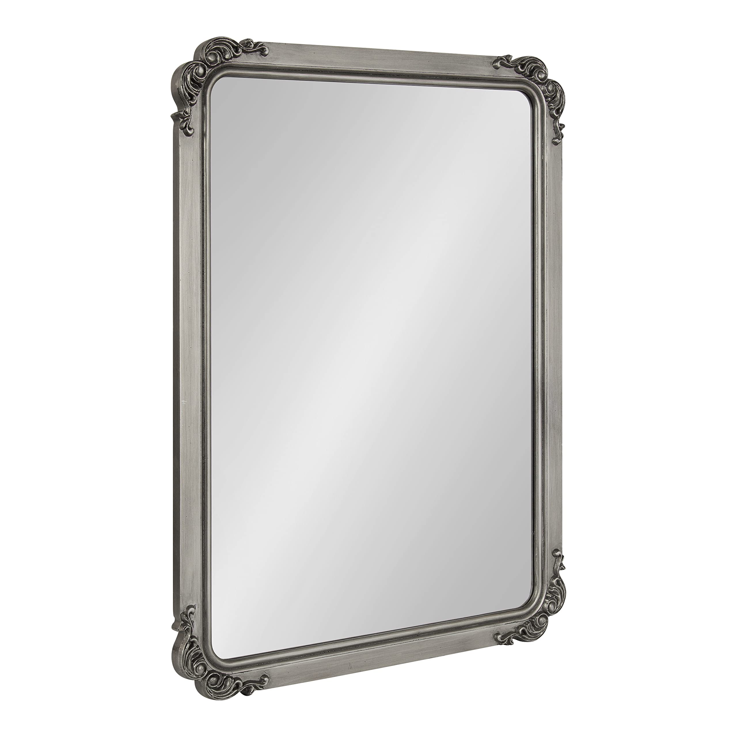Kate and Laurel Ivette Traditional Ornate Wall Mirror - 25x35 Inches Silver Baroque Style Rectangular Mirror with Metal Frame & Elegant Garland Detail - Perfect for Living Room, Bedroom, Entryway & Bathroom Decor