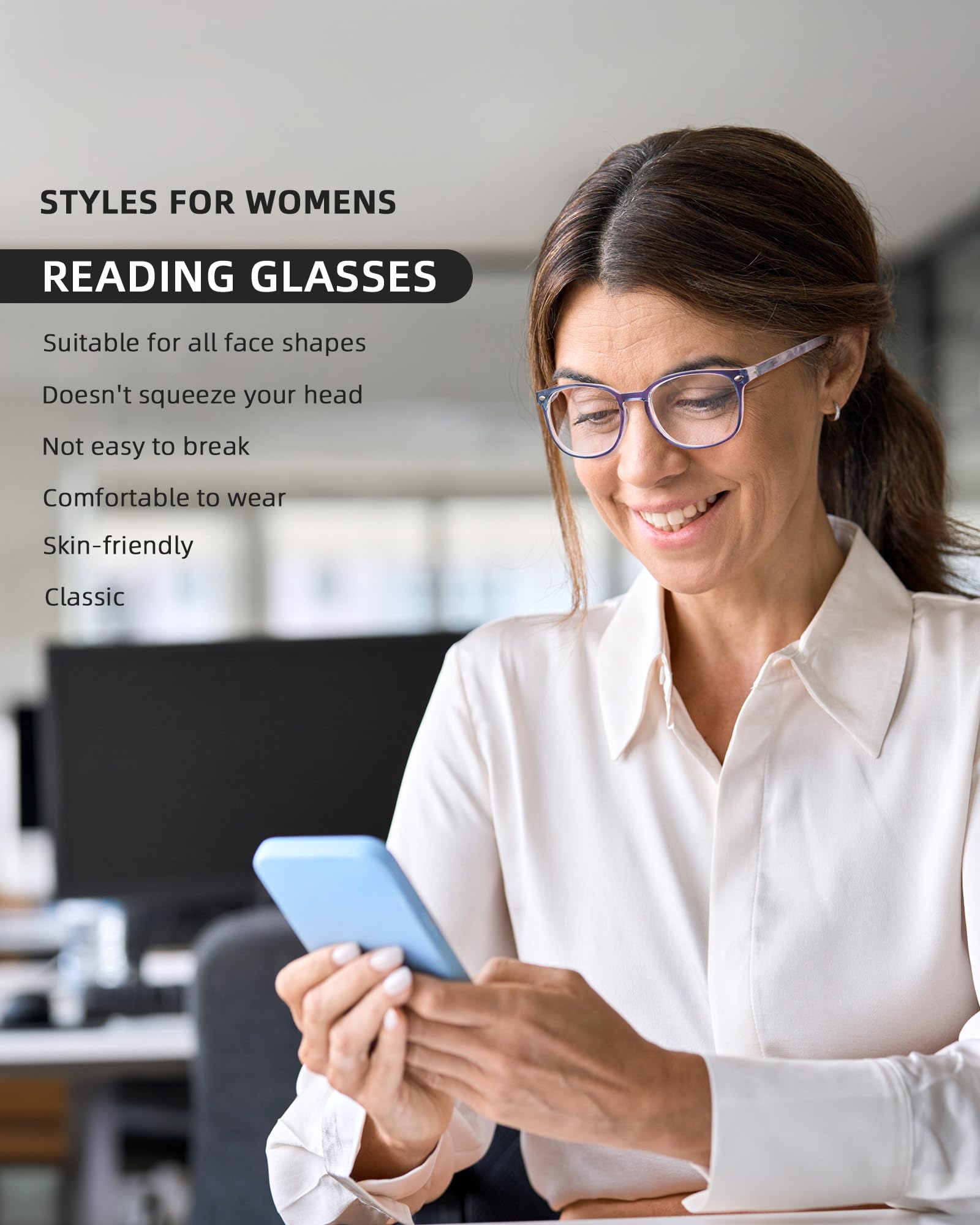 JM Reading Glasses Set of 4 - Premium Spring Hinge Readers for Men & Women (+0.5 Strength) - Mixed Colors - Perfect for Reading Books, Using Smartphones & Working on Computers