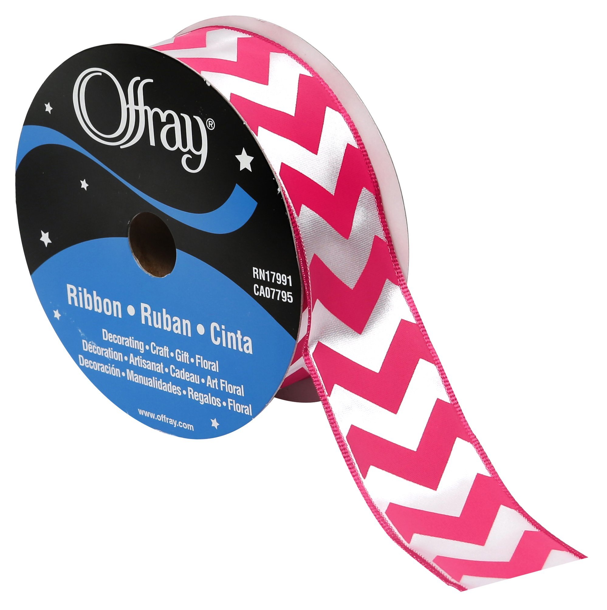 Offray 1-1/2 Inch Wired Edge Chevron Satin Ribbon - 25 Yards Shocking Pink for Gift Wrapping, DIY Crafts & Party Decorations