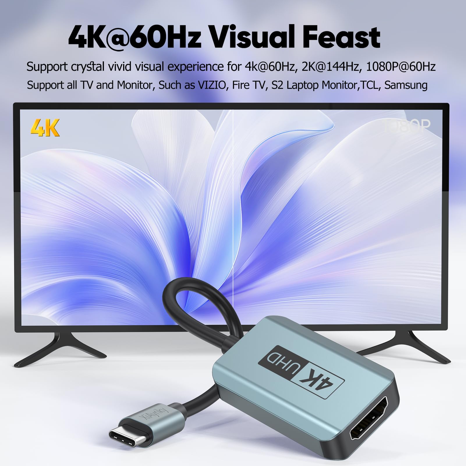 4K@60Hz USB C to HDMI Adapter - Thunderbolt 4/3 & USB 4 Compatible - for MacBook Pro/Air, iPad Pro, iPhone 15 Pro/Max, Galaxy - Stream HD Videos & Presentations on TV/Monitor