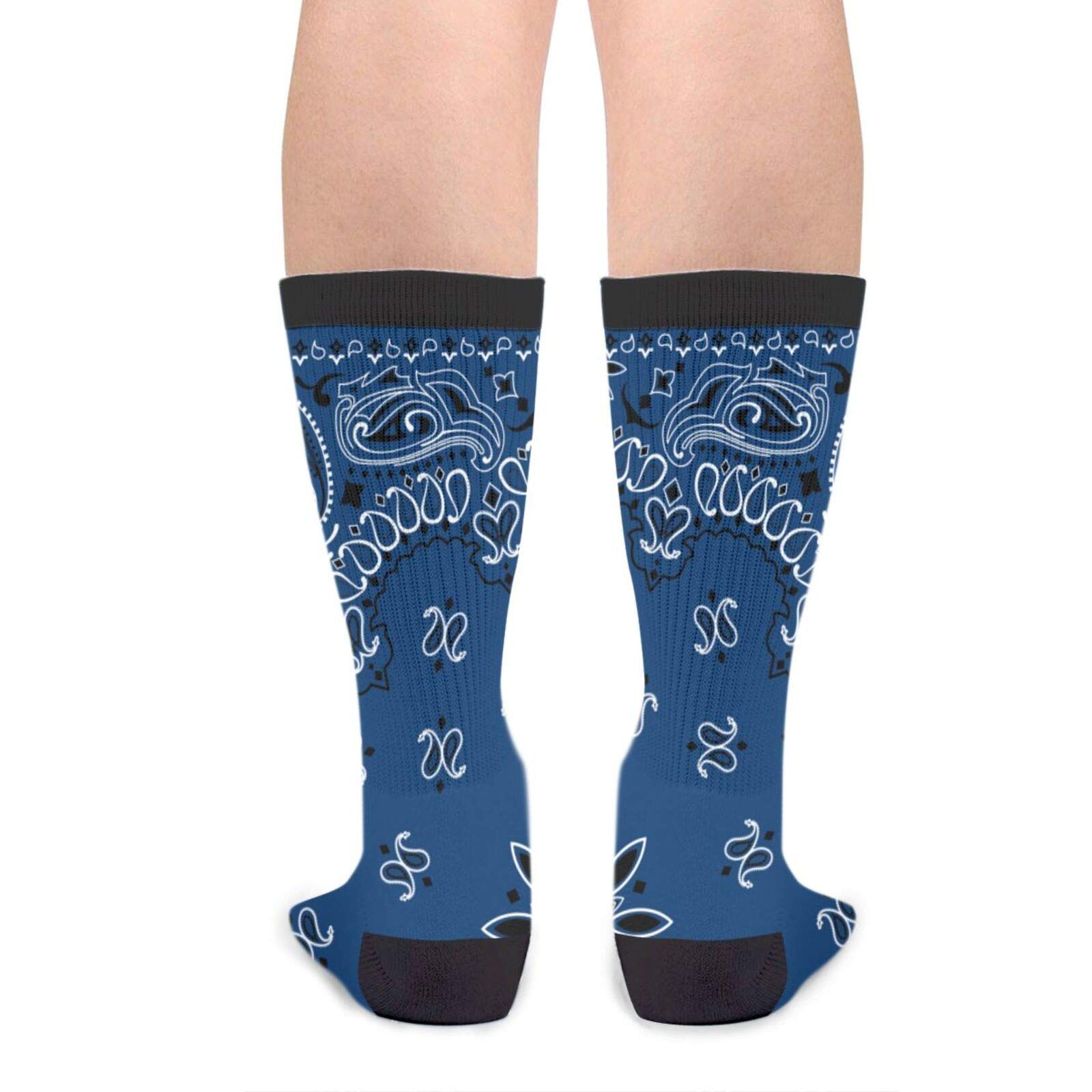 Black Border Blue Paisley Crew Socks - Mid Calf Dress Socks for Men & Women - Comfortable Casual Long Tube Socks for Boys & Girls - Perfect for Office, School & Everyday Wear
