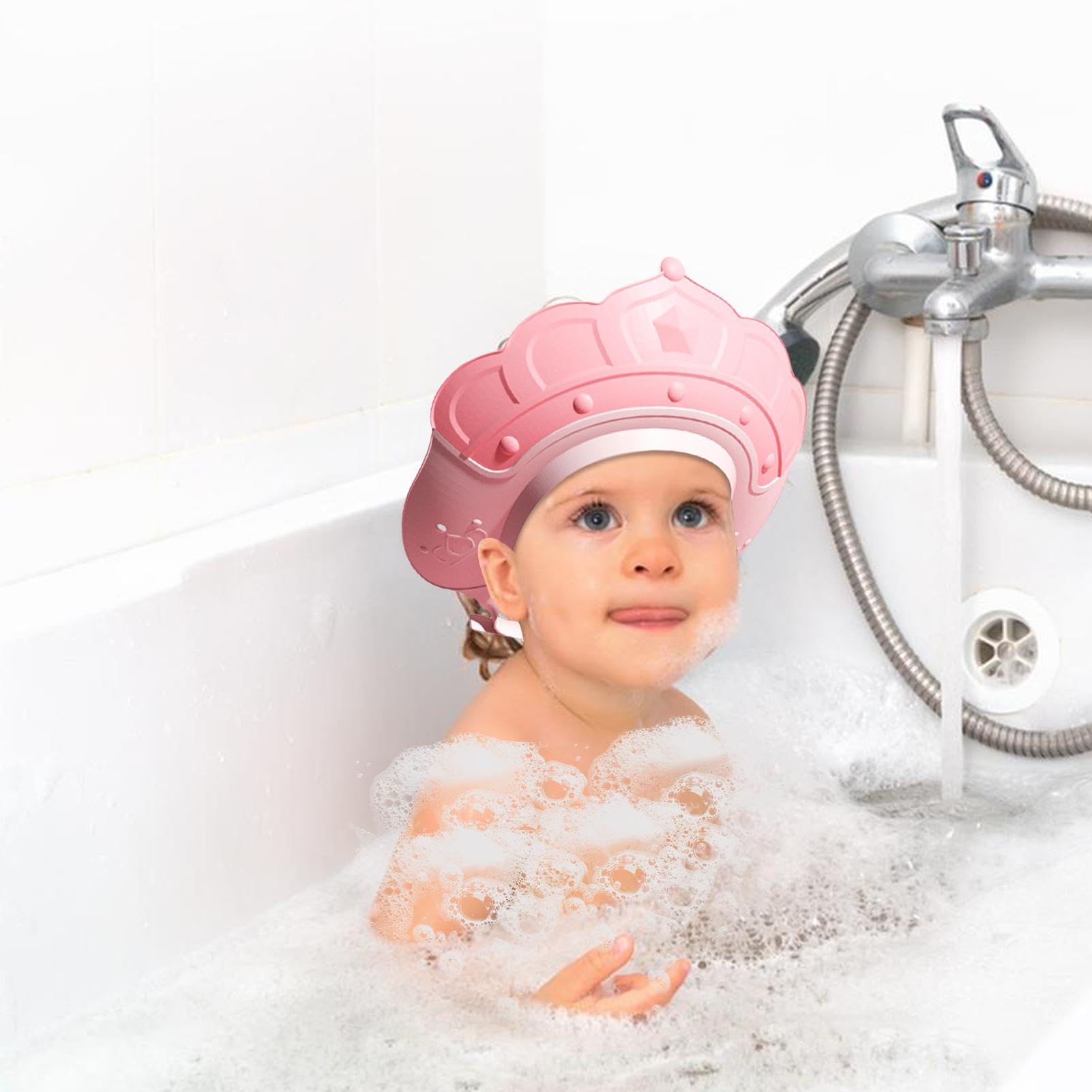 Fovolat Kids Bathing Hat with Water Temperature Gauge & Shampoo Cup - Adjustable Hair Washing Cap with Massage Brush for Toddler Bath Time Fun | Perfect for Baby Shower, Spa Day & Sensitive Skin Care