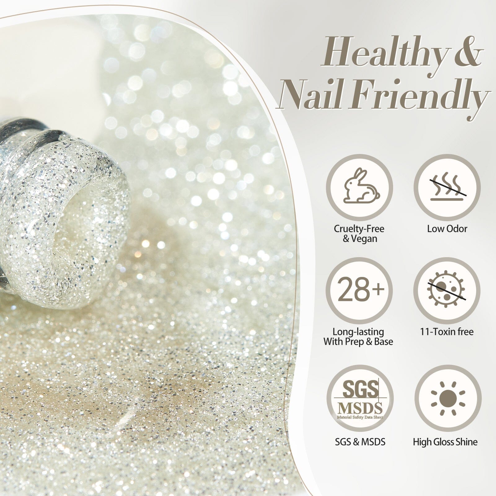 White Diamonds Glitter Sequins Gel Nail Polish 15ml - Long-Lasting Shine for Manicures & Pedicures, Perfect for Parties & Special Occasions