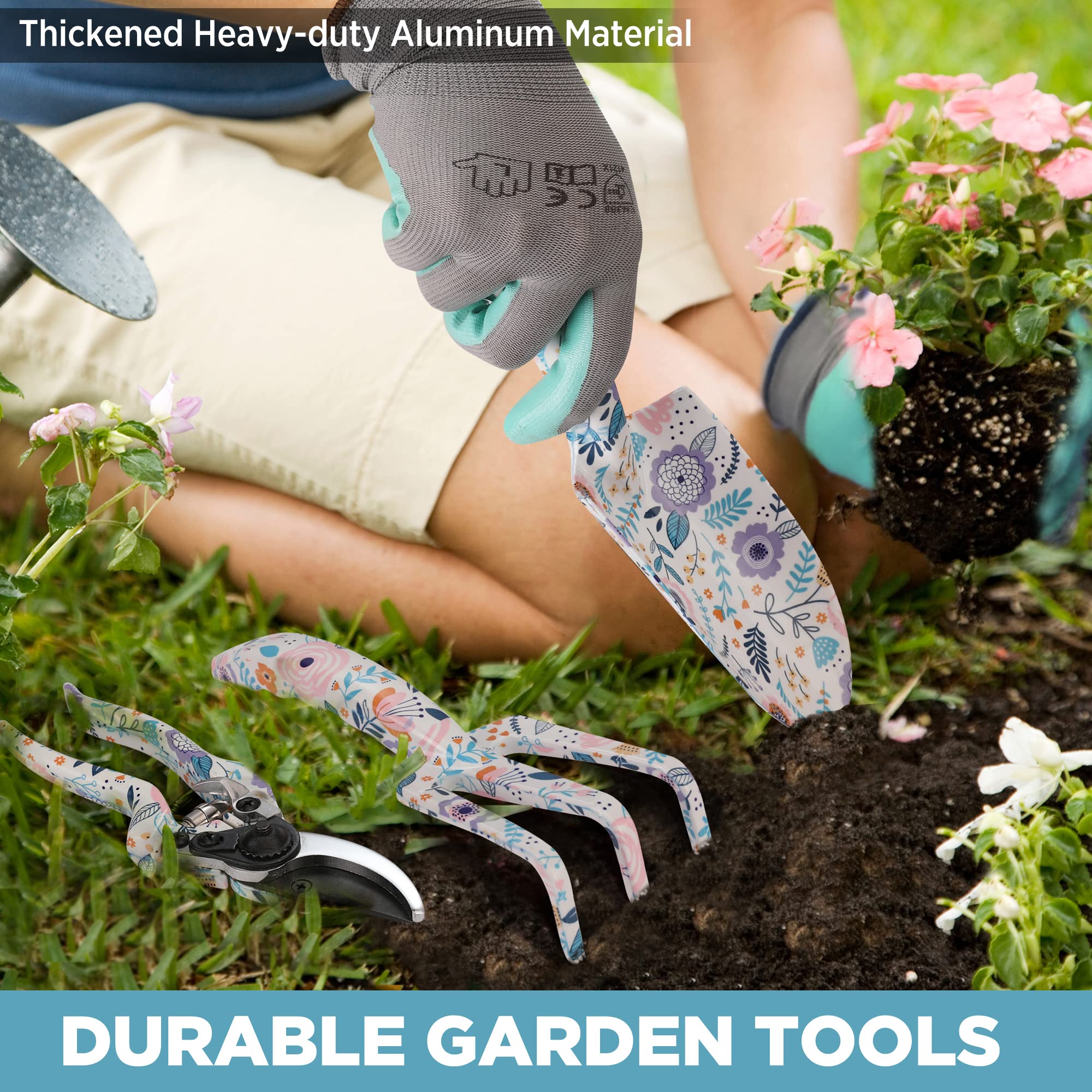 WORKPRO 5-Piece Heavy Duty Aluminum Garden Tool Set with Storage Bag - Durable Outdoor Gardening Hand Tools for Weeding, Planting & Landscaping - Perfect Garden Gifts for Men & Women