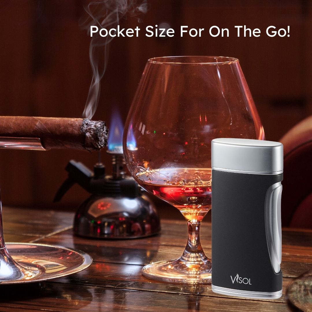Visol DuoMatt Matte Black Double Flame Cigar Lighter - Windproof Refillable Butane Lighter for Cigars, Cigarettes & Outdoor Use (Camping, BBQ, Hiking)