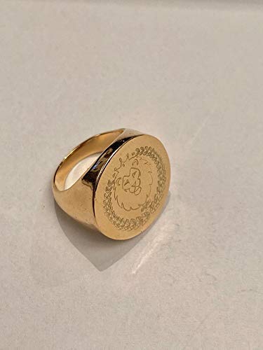 Custom Engraved Coat of Arms Family Crest Signet Ring - 14K Gold Personalized Lion Seal Ring - Handmade Round Engraved Jewelry for Men - Perfect for Weddings, Gifts & Family Heirlooms