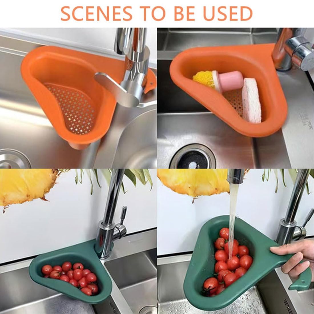 Strainer Pro - 4Pcs Multifunctional Kitchen Sink Drain Basket Strainer for Vegetables, Pasta & Fruits | Faucet Hanging Filter Basket & Swan Drain Rack | Perfect for Washing Produce, Draining Pasta & Keeping Sink Clean