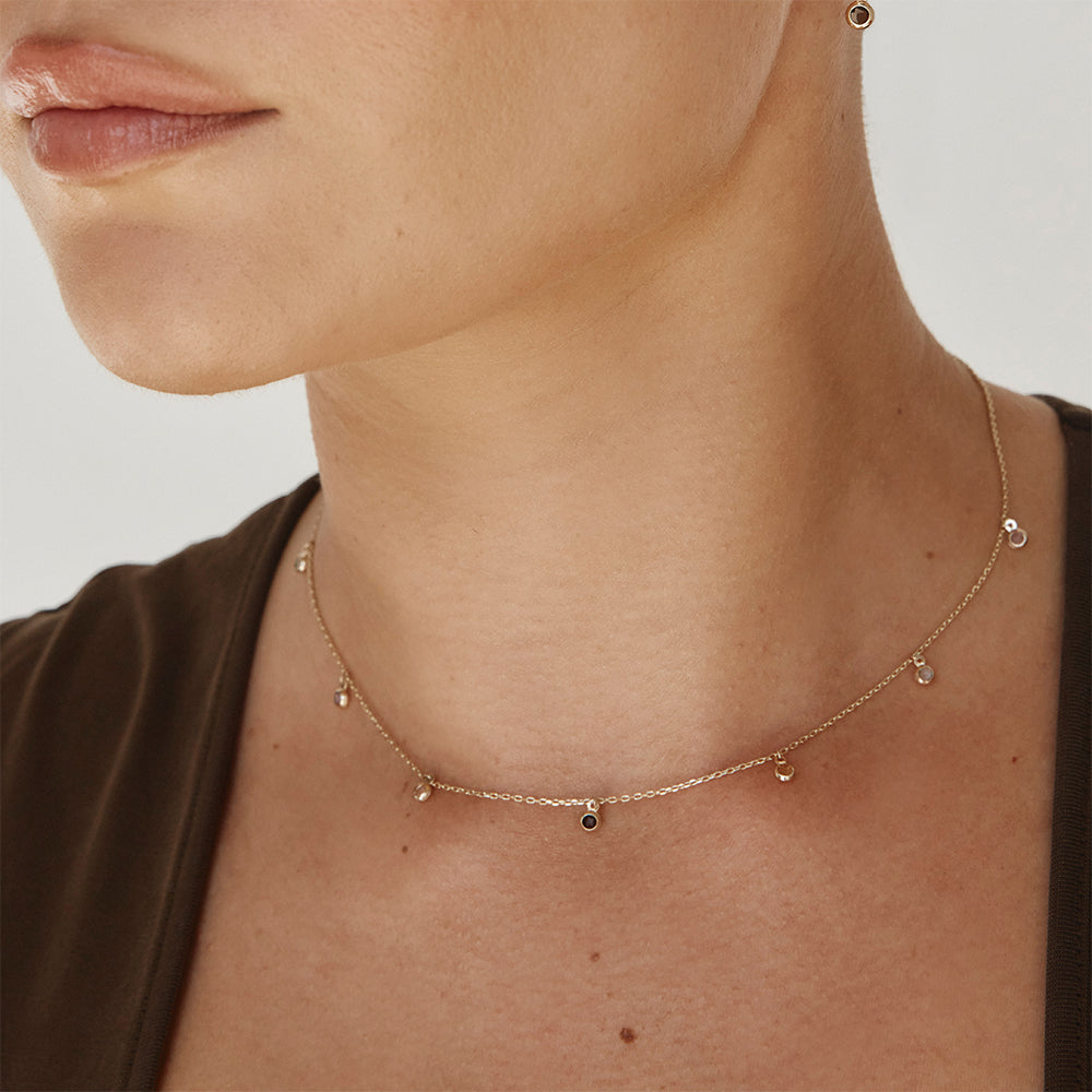 10K Gold Multi Gemstone Droplet Necklace - Elegant Dainty Pendant for Women, Perfect for Weddings, Parties & Everyday Wear